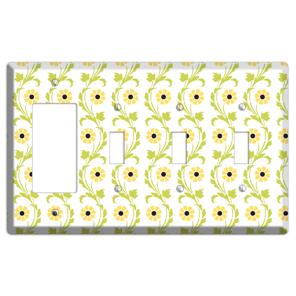 Green Vine Floral Rocker / 3 Toggle Wallplate