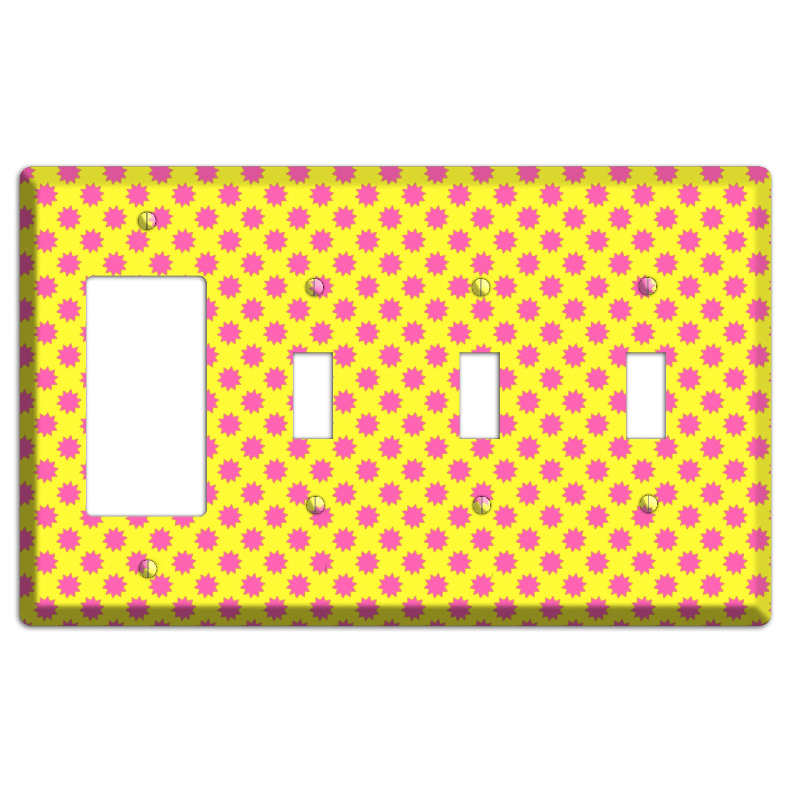 Yellow with Pink Burst Rocker / 3 Toggle Wallplate
