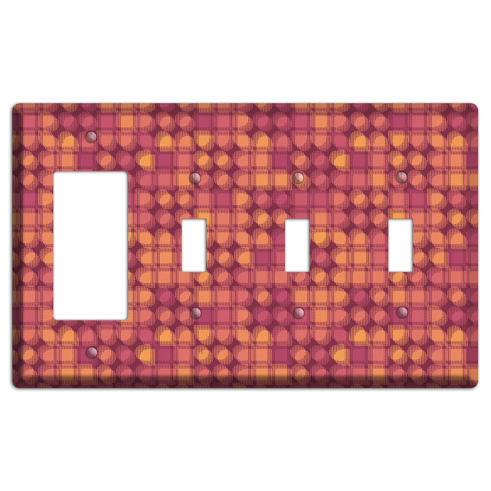 Coral Grunge Circles Rocker / 3 Toggle Wallplate