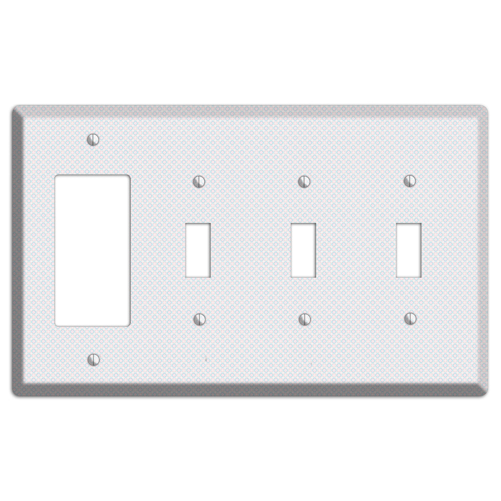 White with Light Blue Tiny Arabesque Rocker / 3 Toggle Wallplate