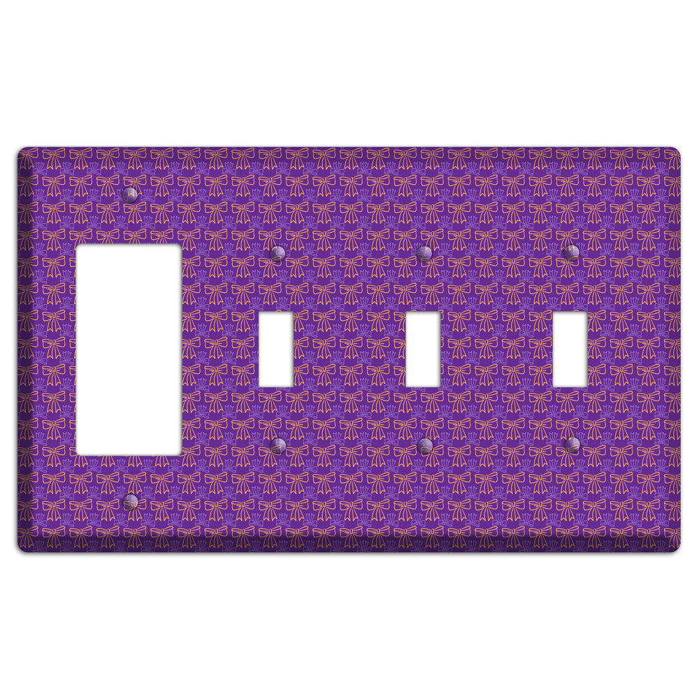Purple with Pink Bows Rocker / 3 Toggle Wallplate