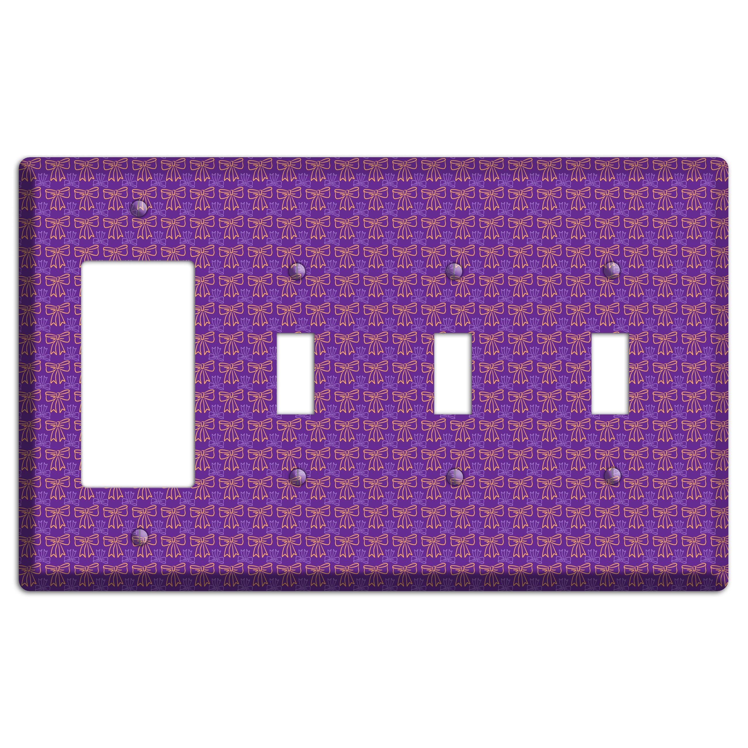 Purple with Pink Bows Rocker / 3 Toggle Wallplate