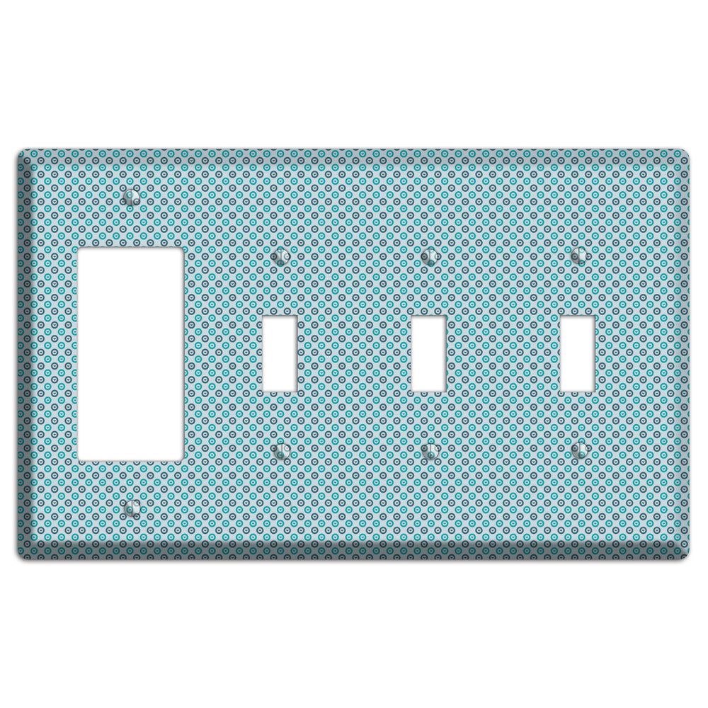 Turquoise and Blue Concentric Dots Rocker / 3 Toggle Wallplate