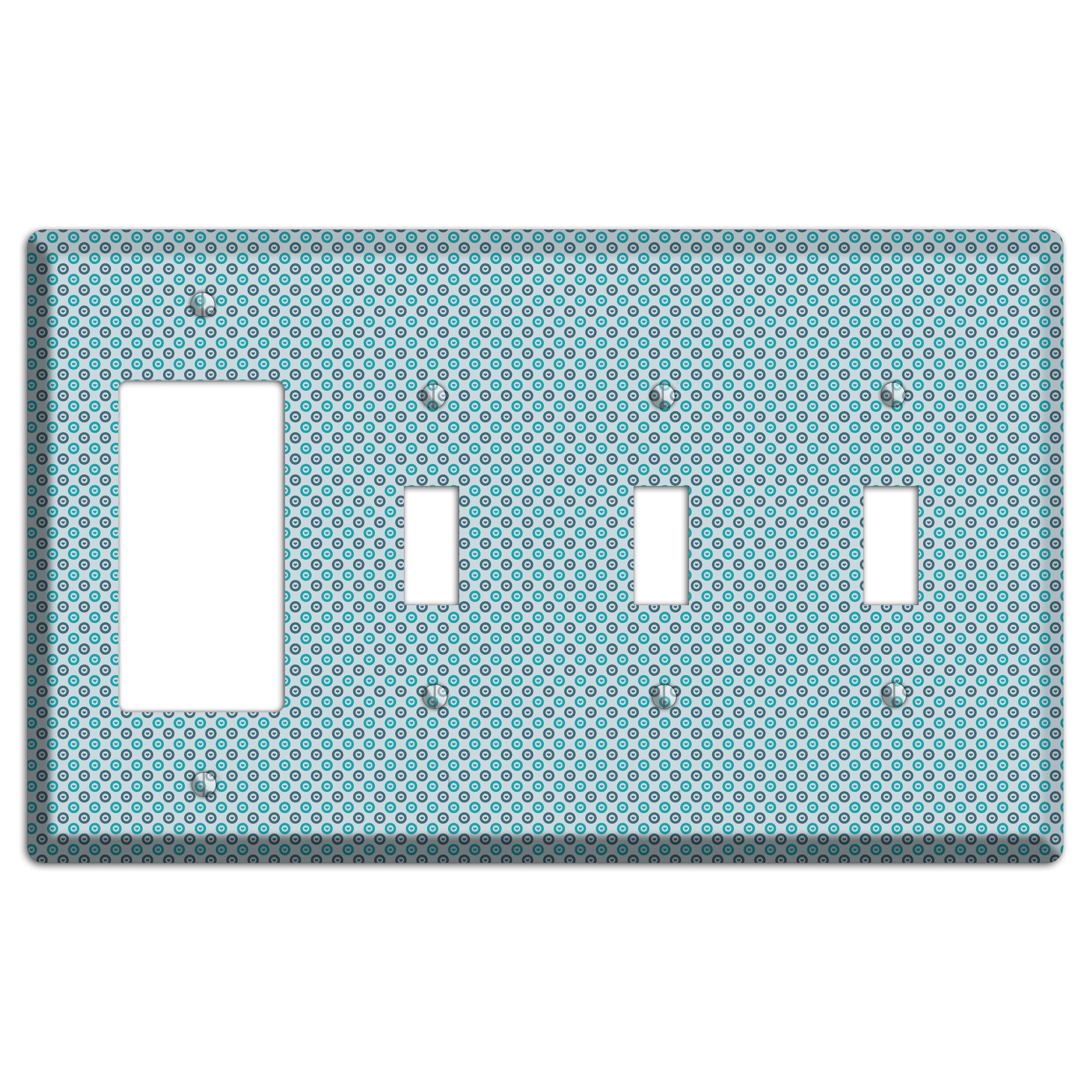 Turquoise and Blue Concentric Dots Rocker / 3 Toggle Wallplate