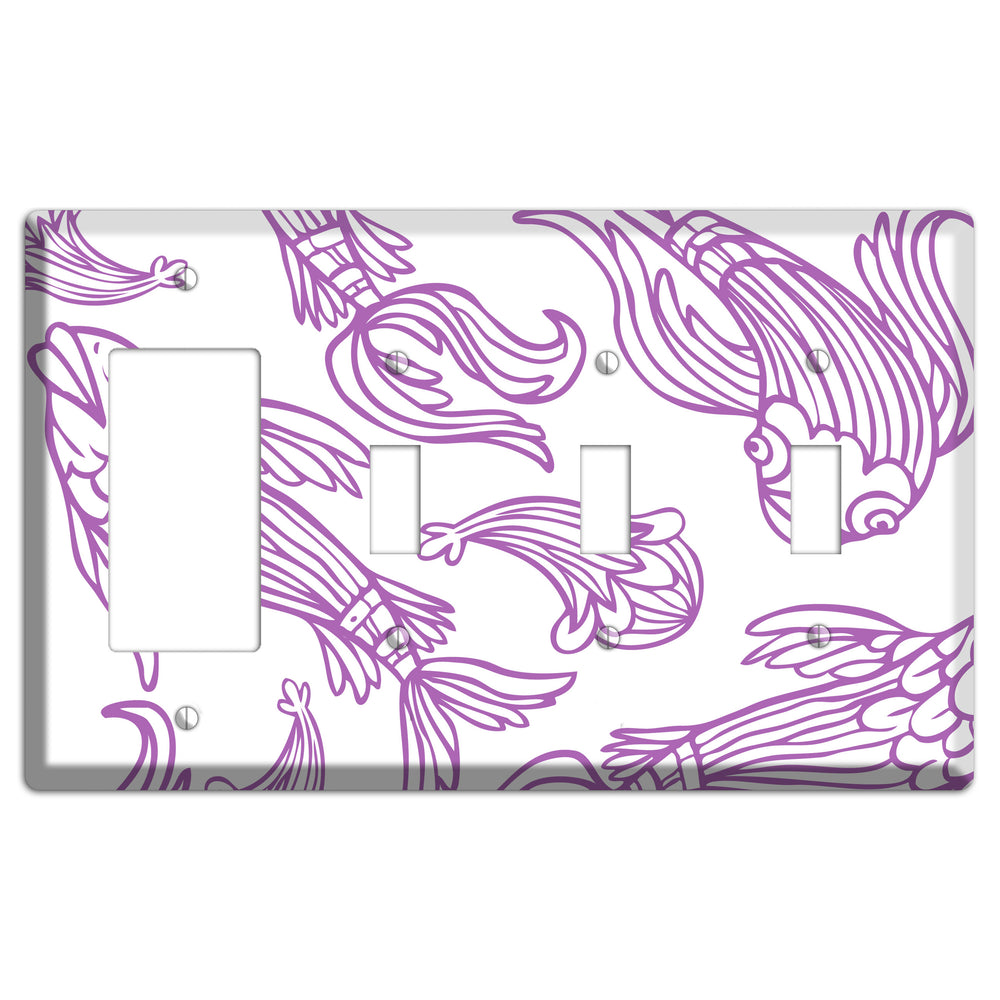 Purple and White Koi Rocker / 3 Toggle Wallplate
