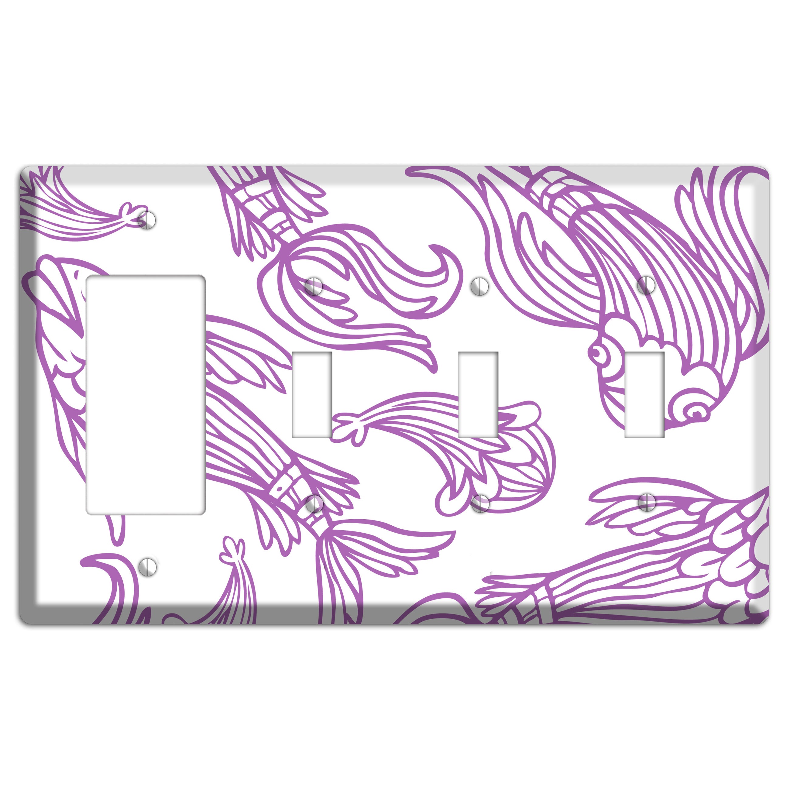 Purple and White Koi Rocker / 3 Toggle Wallplate