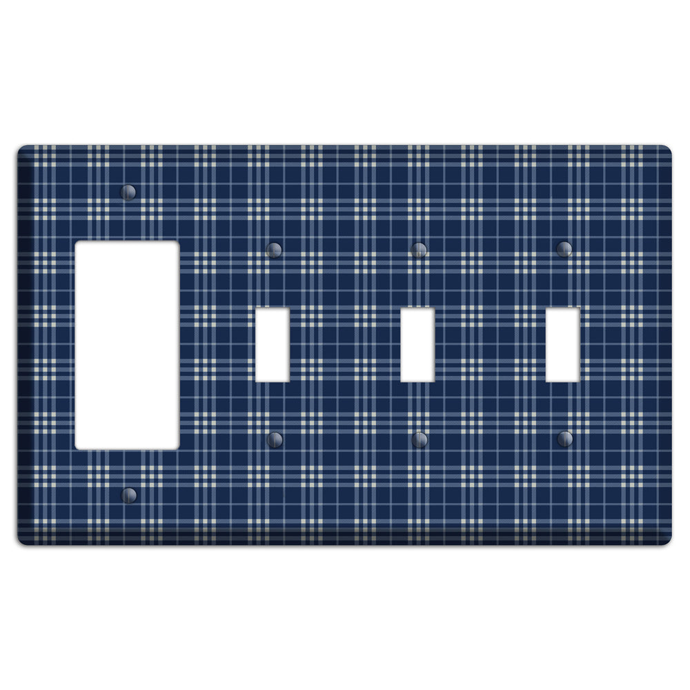 Blue and White Plaid Rocker / 3 Toggle Wallplate