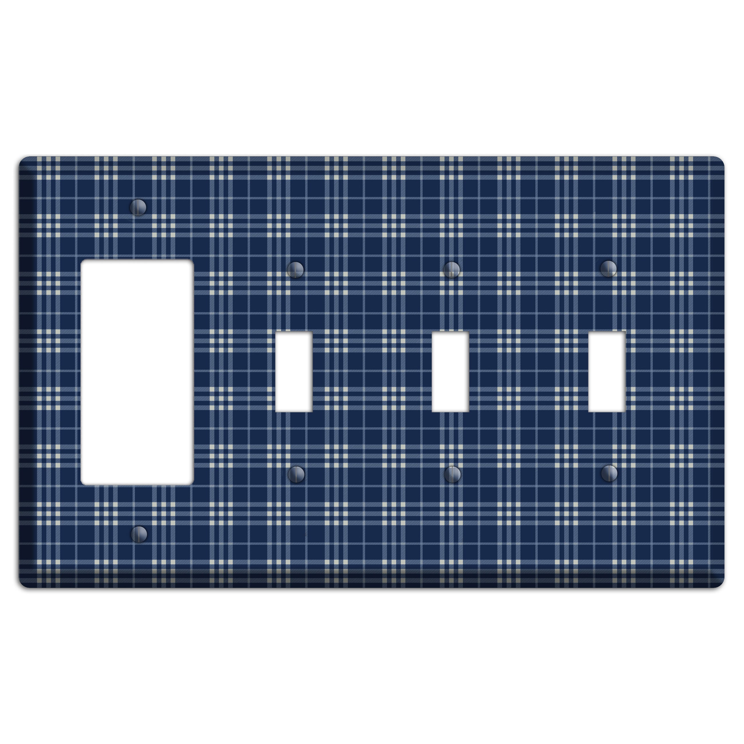 Blue and White Plaid Rocker / 3 Toggle Wallplate