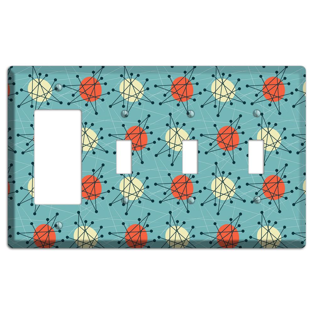 Orange And Yellow Atomic Burst Rocker / 3 Toggle Wallplate