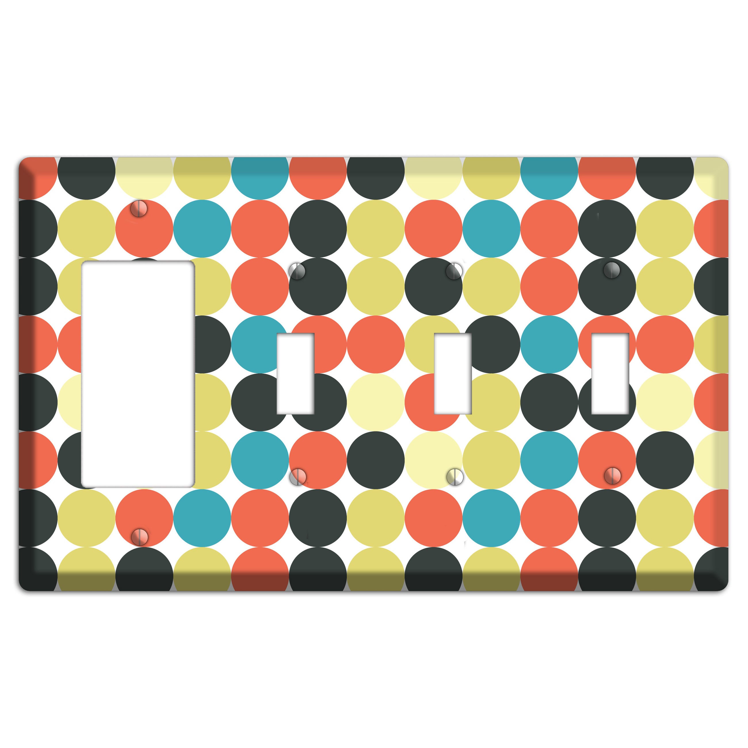 Coral Black Yellow Olive Blue Aqua Tiled Dots Rocker / 3 Toggle Wallplate