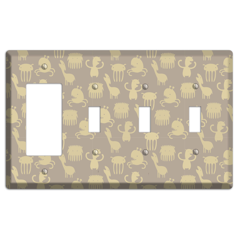 Silly Monsters Brown Rocker / 3 Toggle Wallplate