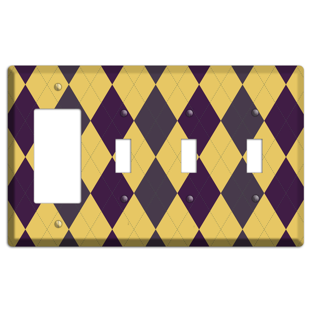 Yellow Plum Brown Argyle Rocker / 3 Toggle Wallplate