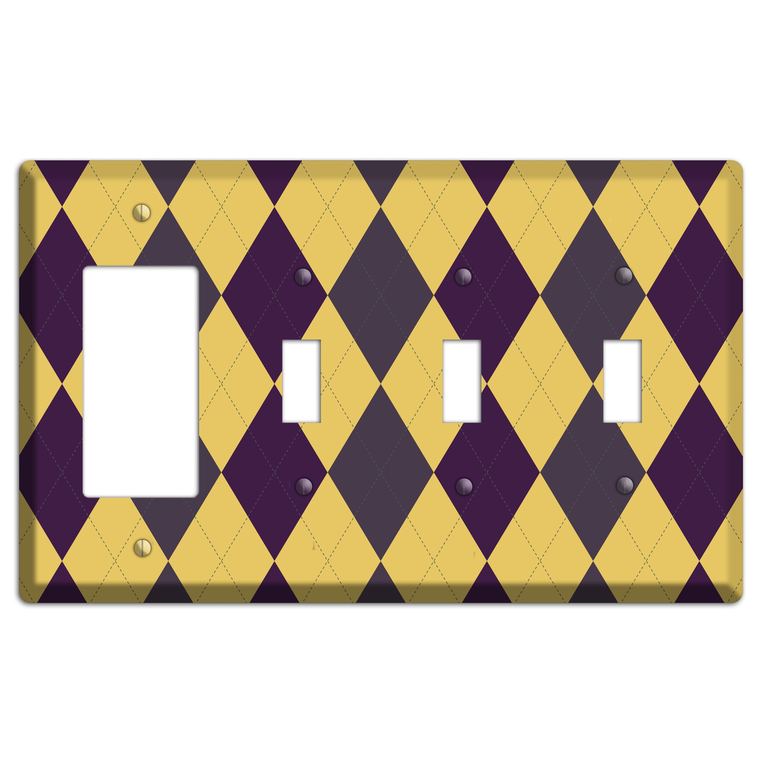 Yellow Plum Brown Argyle Rocker / 3 Toggle Wallplate