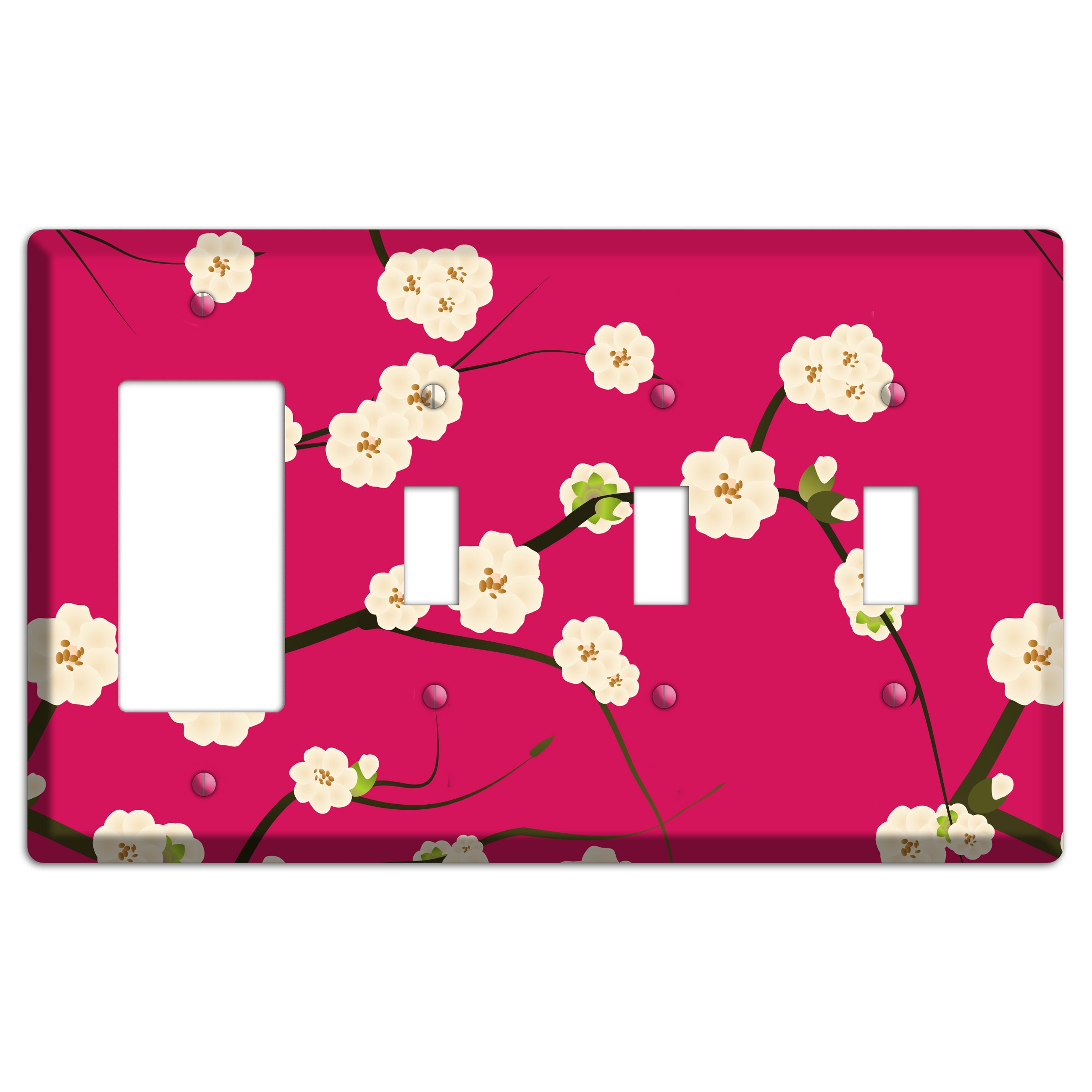 Red Cherry Bloosoms Rocker / 3 Toggle Wallplate