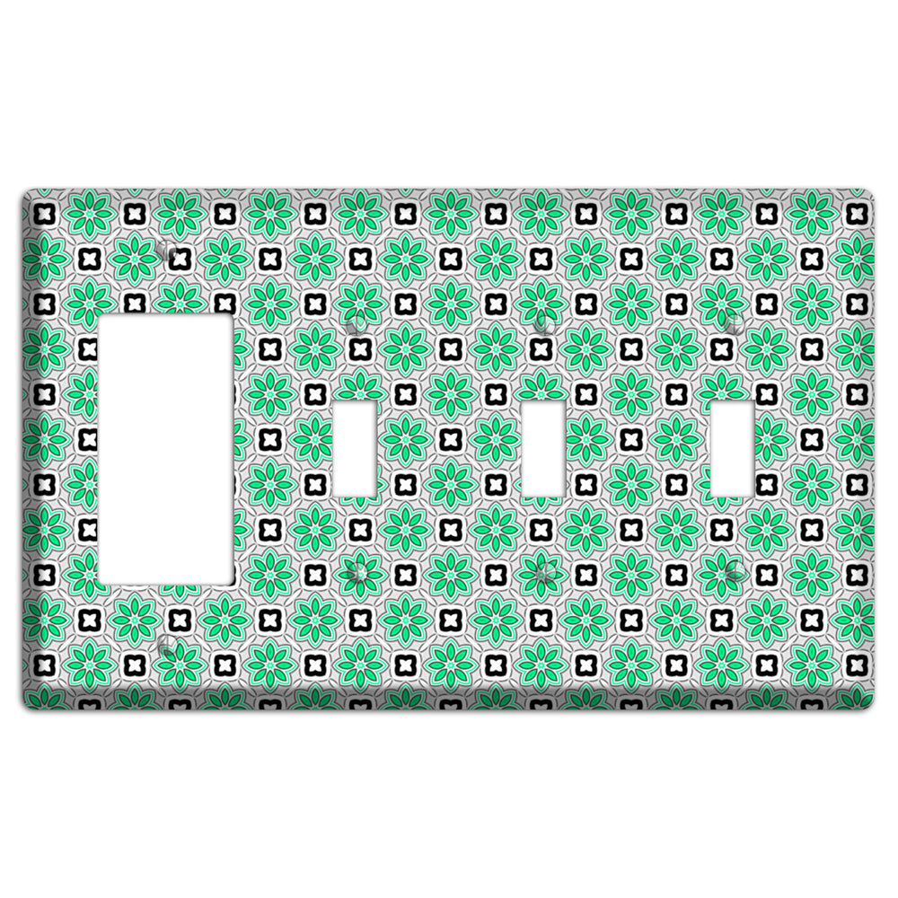 Green and Black Foulard Rocker / 3 Toggle Wallplate
