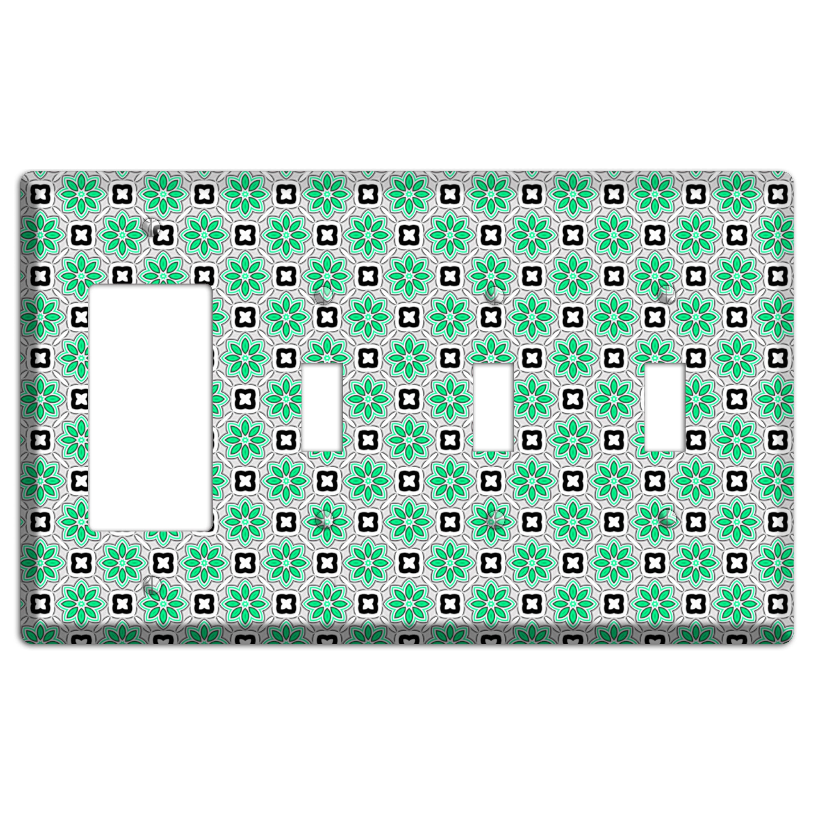Green and Black Foulard Rocker / 3 Toggle Wallplate