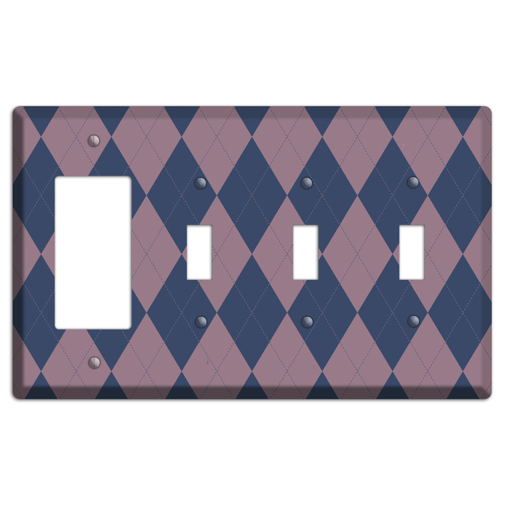 Purple Argyle Rocker / 3 Toggle Wallplate