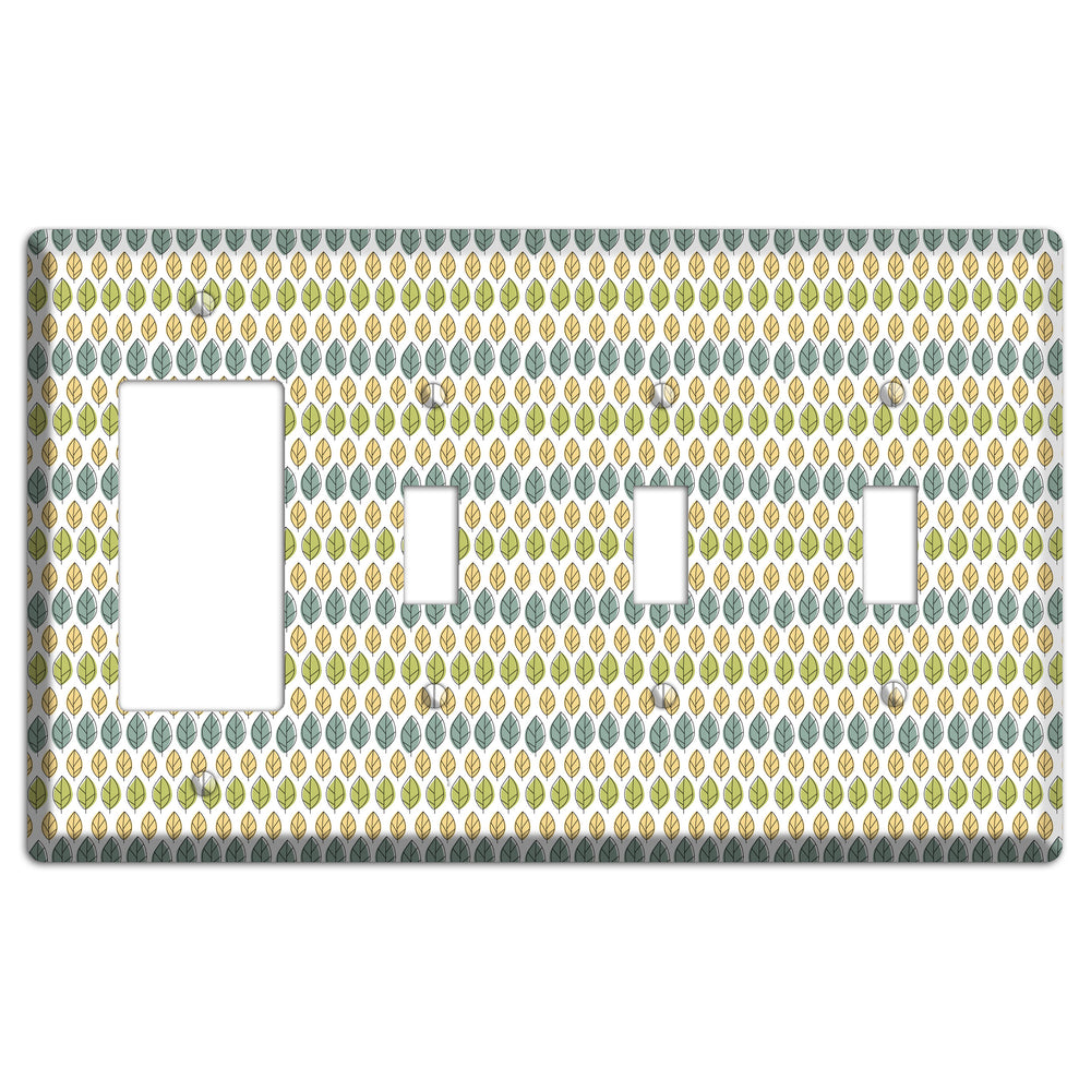 Sage Beige Dusty Blue Leaf Contour Rocker / 3 Toggle Wallplate