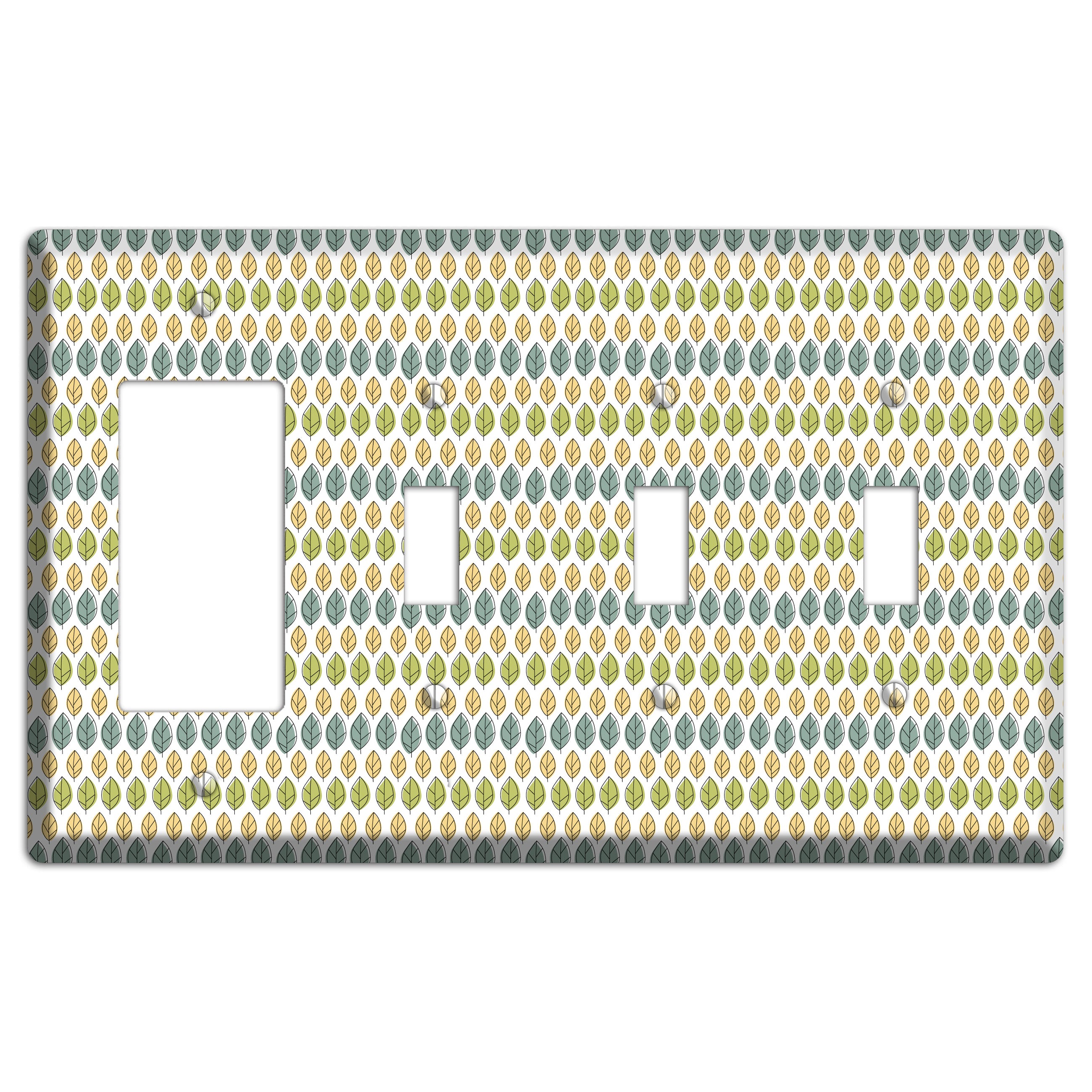 Sage Beige Dusty Blue Leaf Contour Rocker / 3 Toggle Wallplate