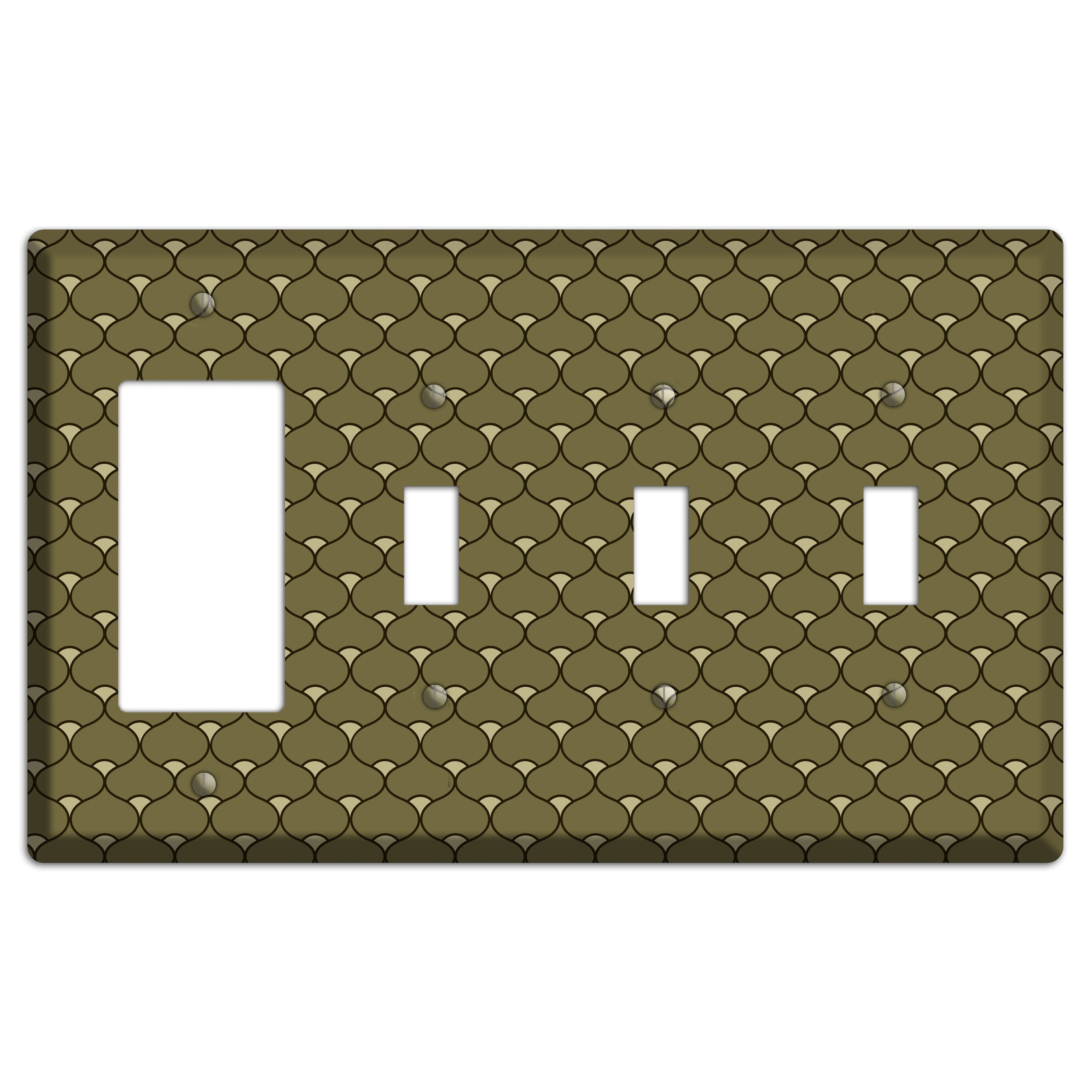 Brown Deco Scallop Rocker / 3 Toggle Wallplate