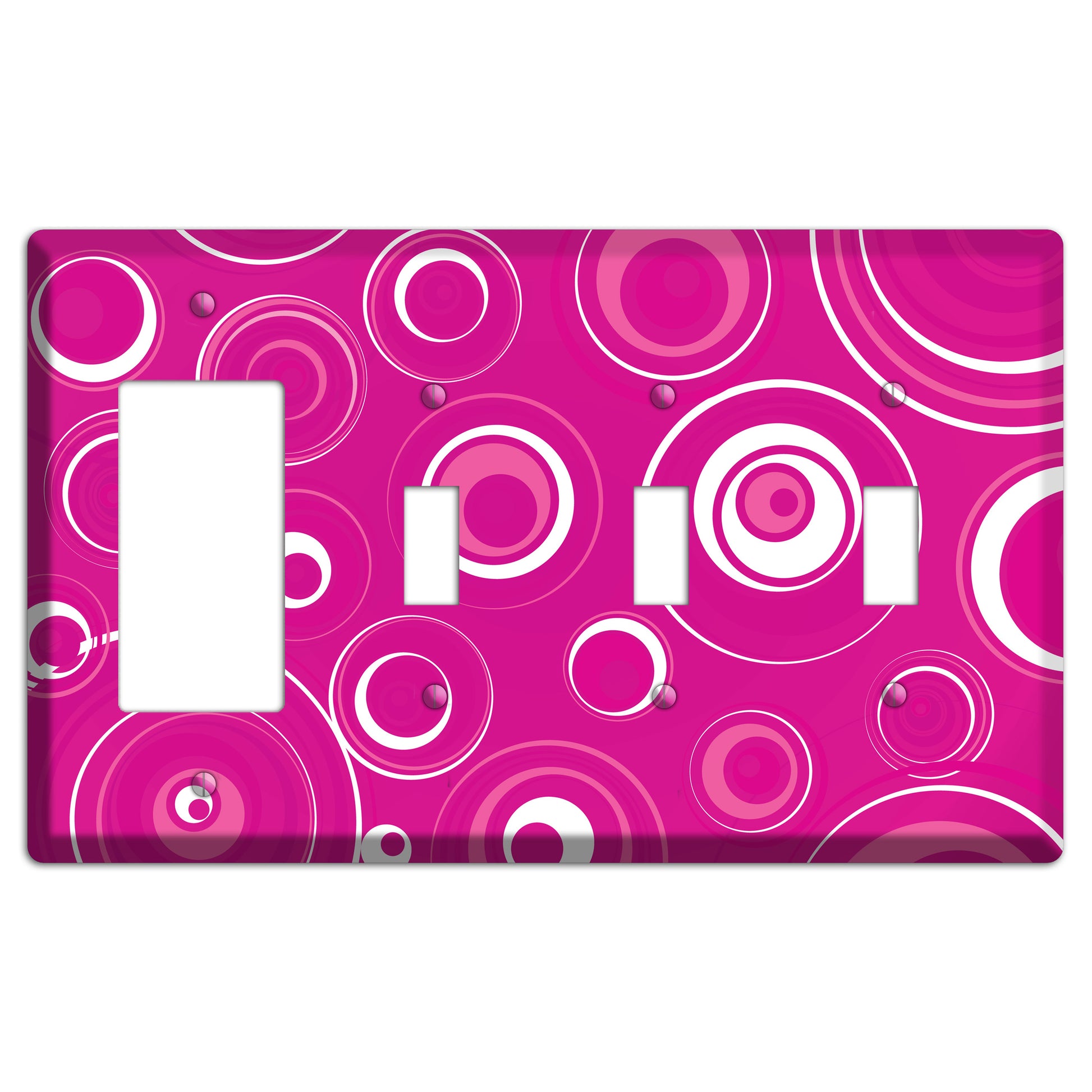 Dark Pink Circles Rocker / 3 Toggle Wallplate