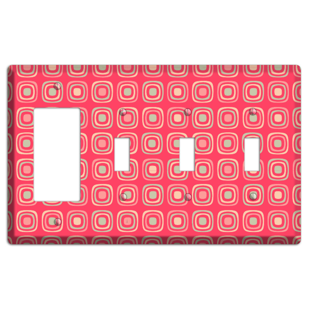 Multo Pink Retro Squares Rocker / 3 Toggle Wallplate