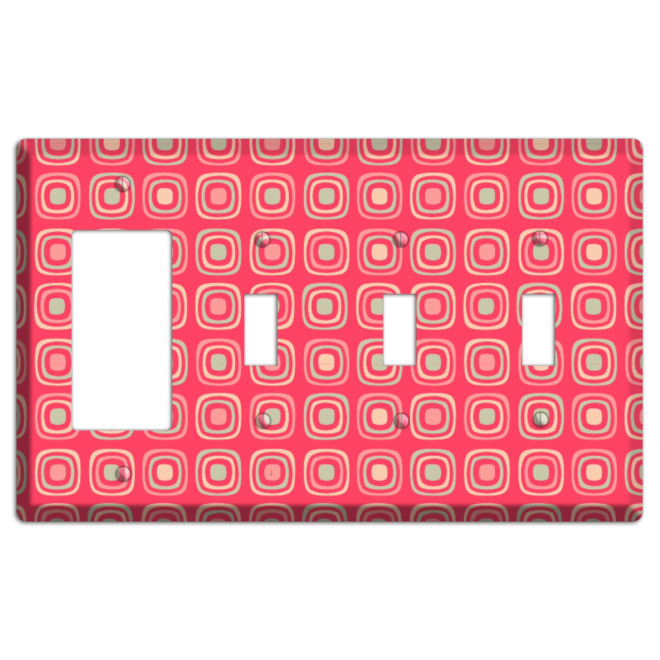 Multo Pink Retro Squares Rocker / 3 Toggle Wallplate