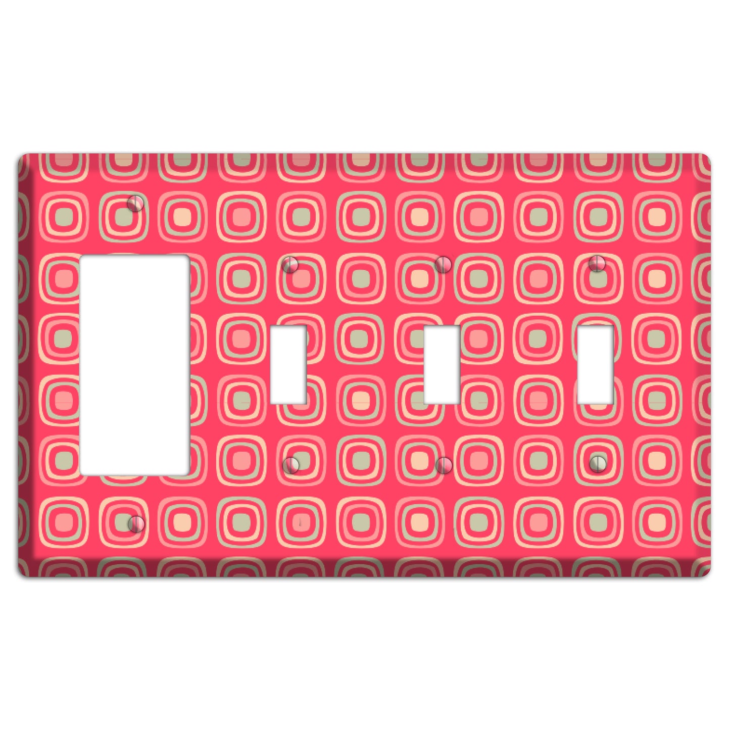 Multo Pink Retro Squares Rocker / 3 Toggle Wallplate