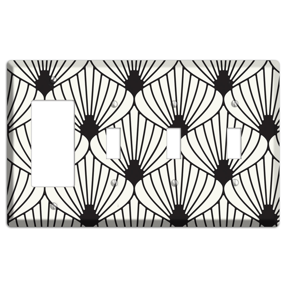 Black Deco Fans Rocker / 3 Toggle Wallplate