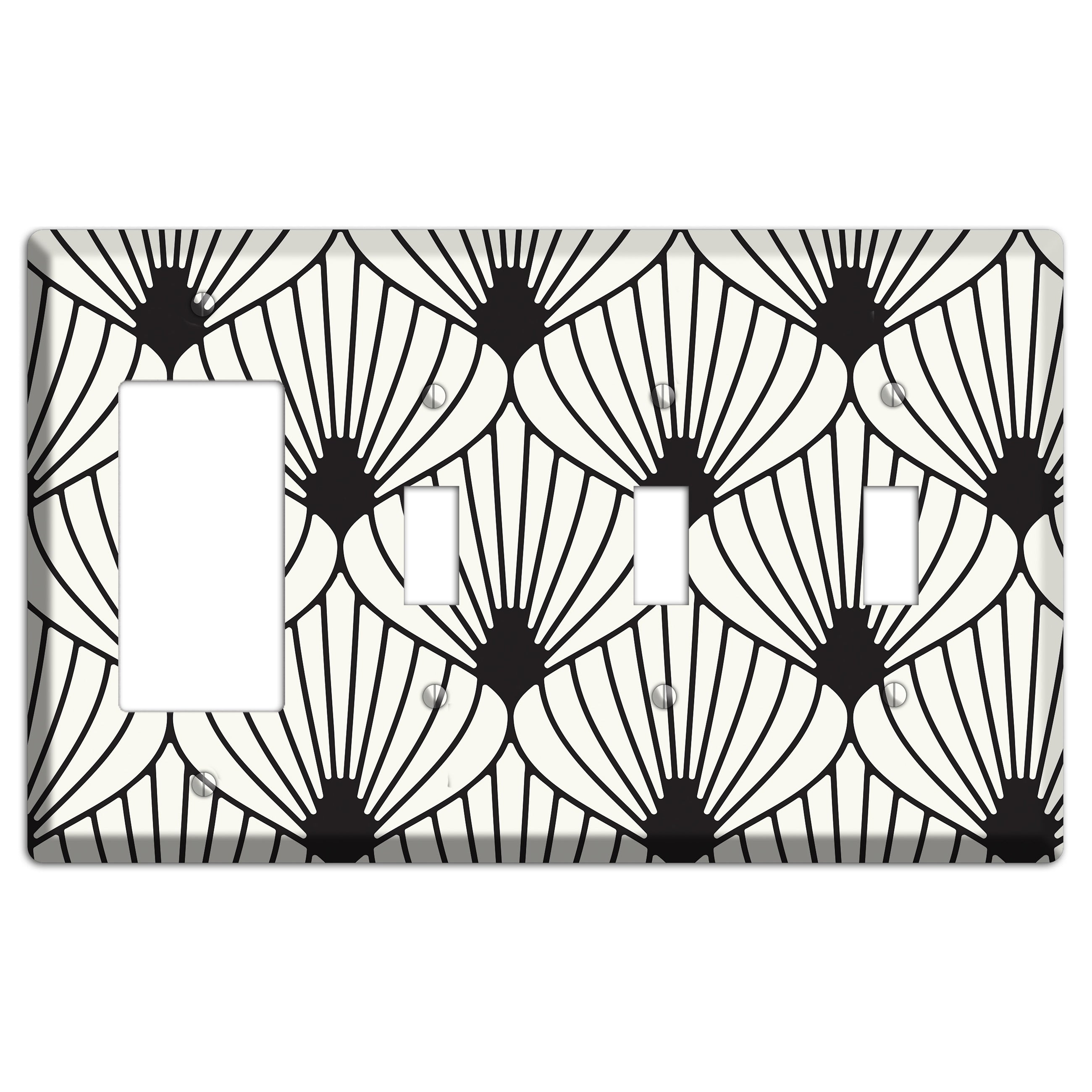 Black Deco Fans Rocker / 3 Toggle Wallplate
