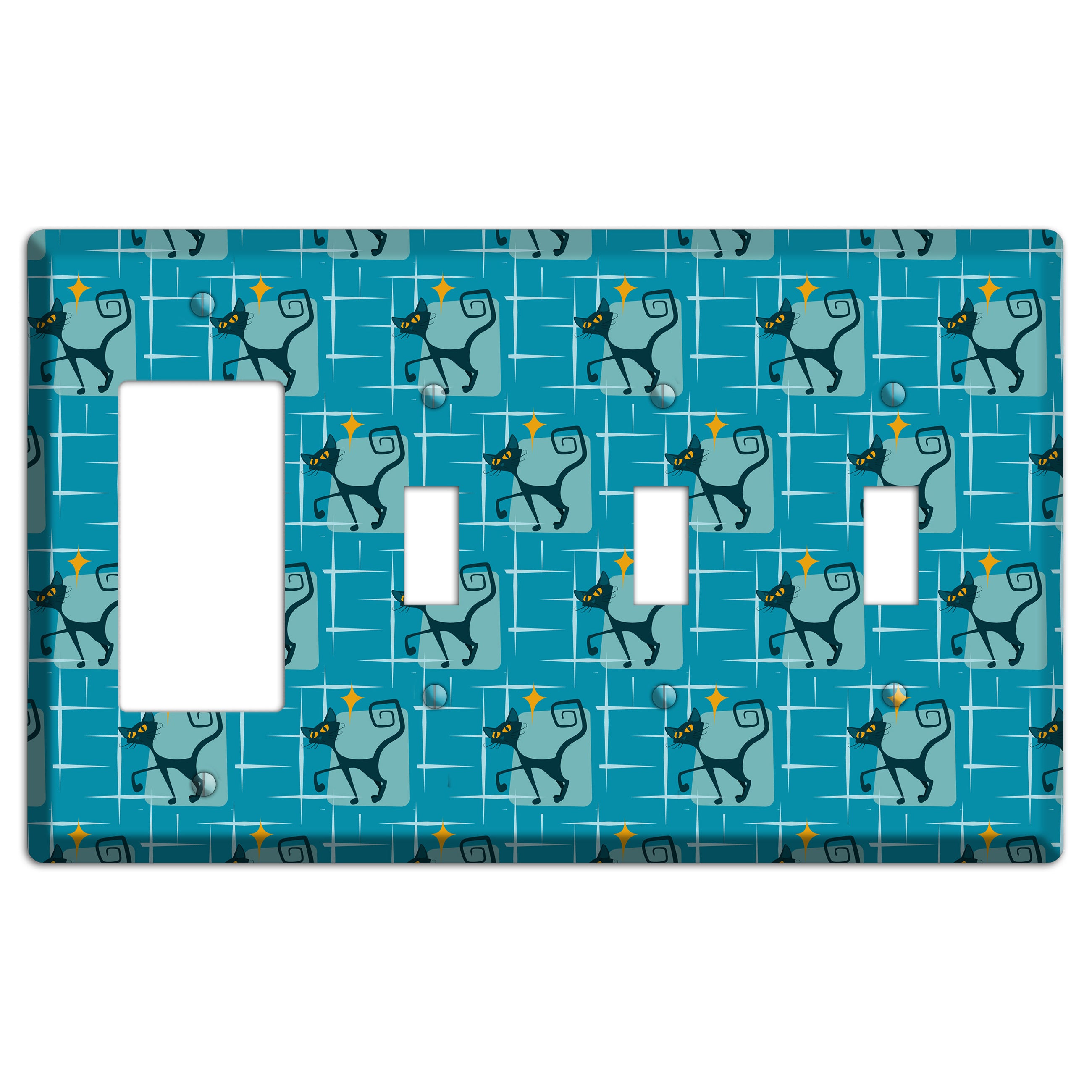 Teal Kitties Rocker / 3 Toggle Wallplate