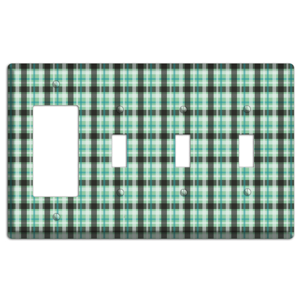Multi Green Plaid Rocker / 3 Toggle Wallplate