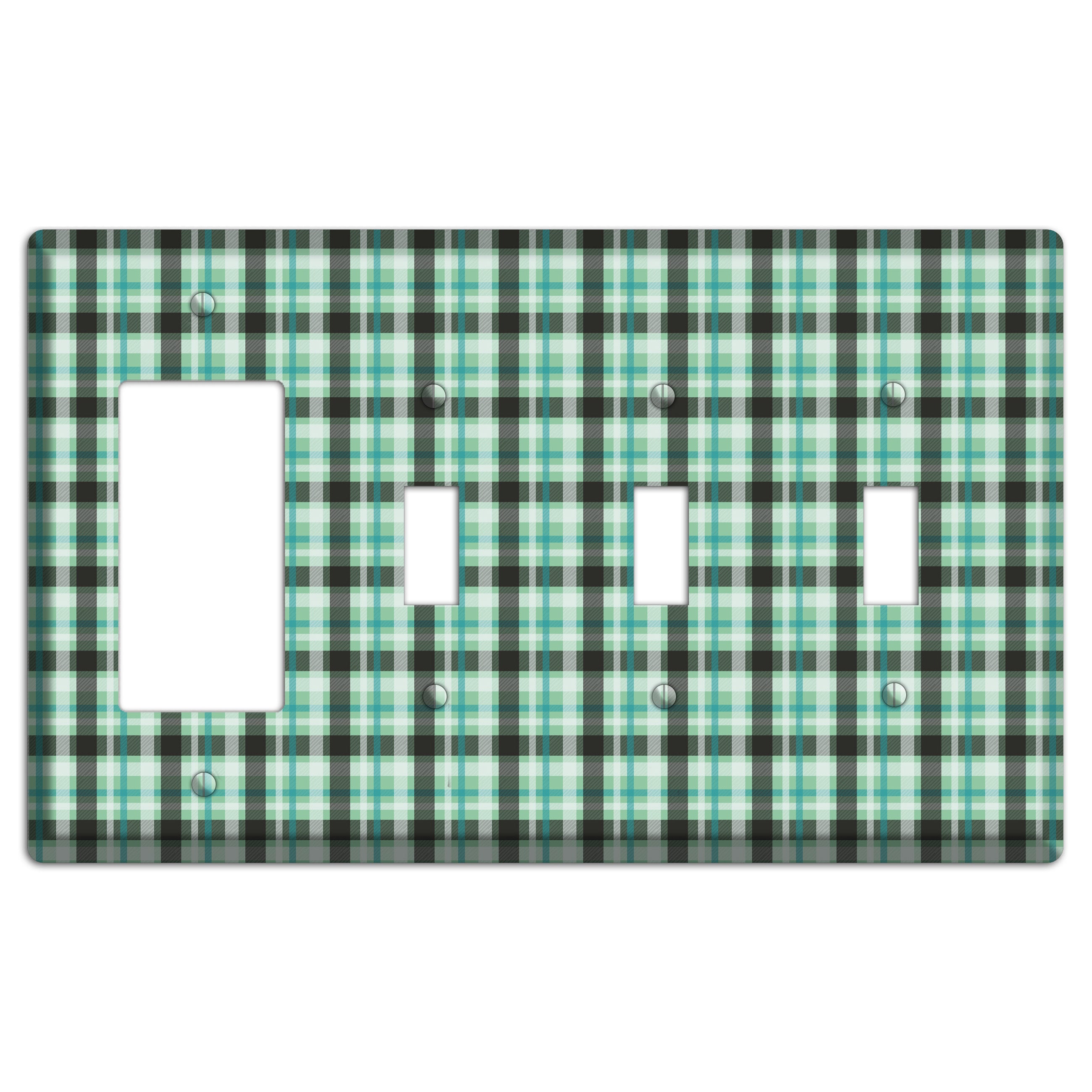 Multi Green Plaid Rocker / 3 Toggle Wallplate