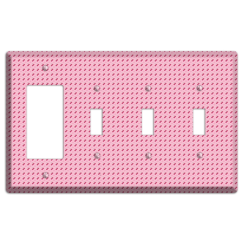 Pink with Cherries Rocker / 3 Toggle Wallplate
