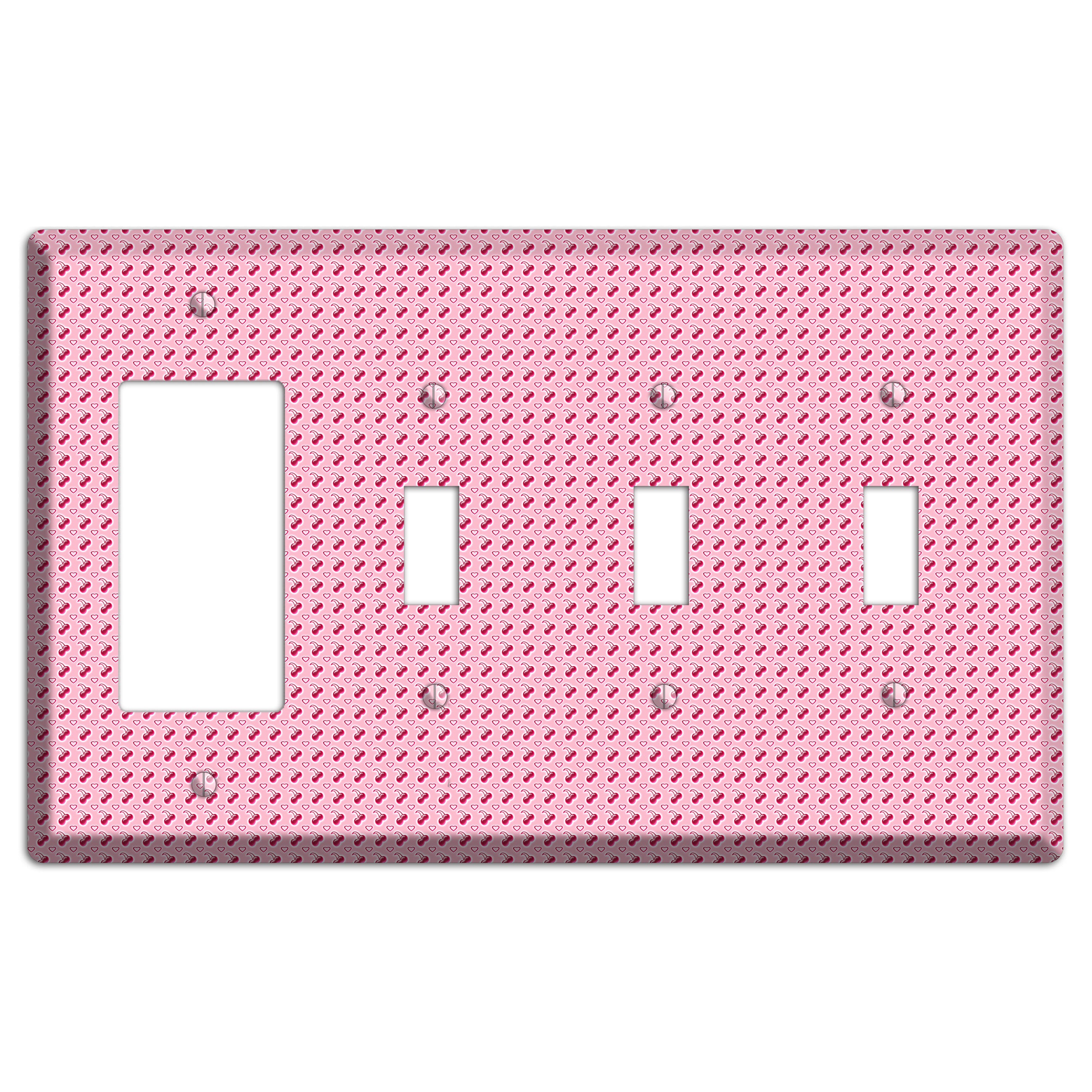 Pink with Cherries Rocker / 3 Toggle Wallplate