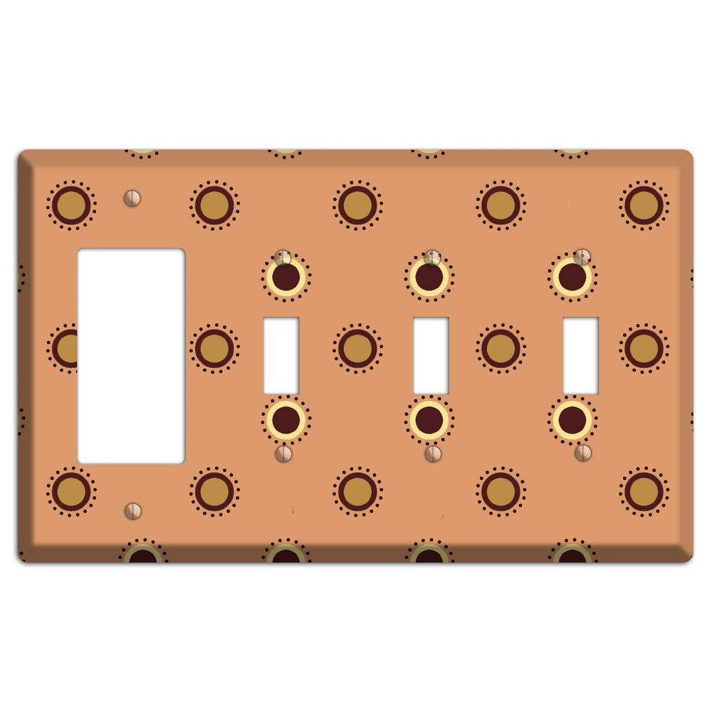 Coral with Multi Brown Suzani Dots Rocker / 3 Toggle Wallplate