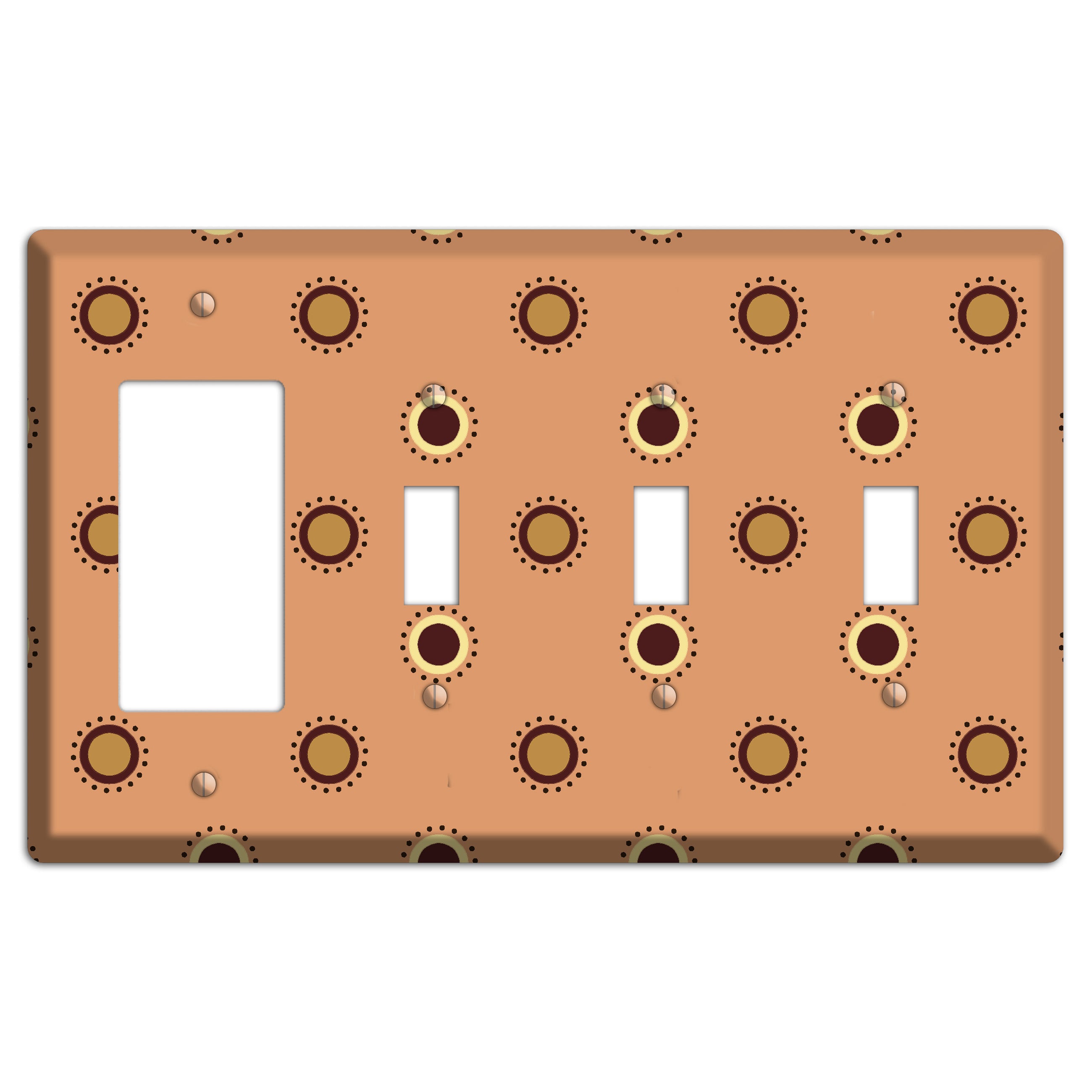 Coral with Multi Brown Suzani Dots Rocker / 3 Toggle Wallplate