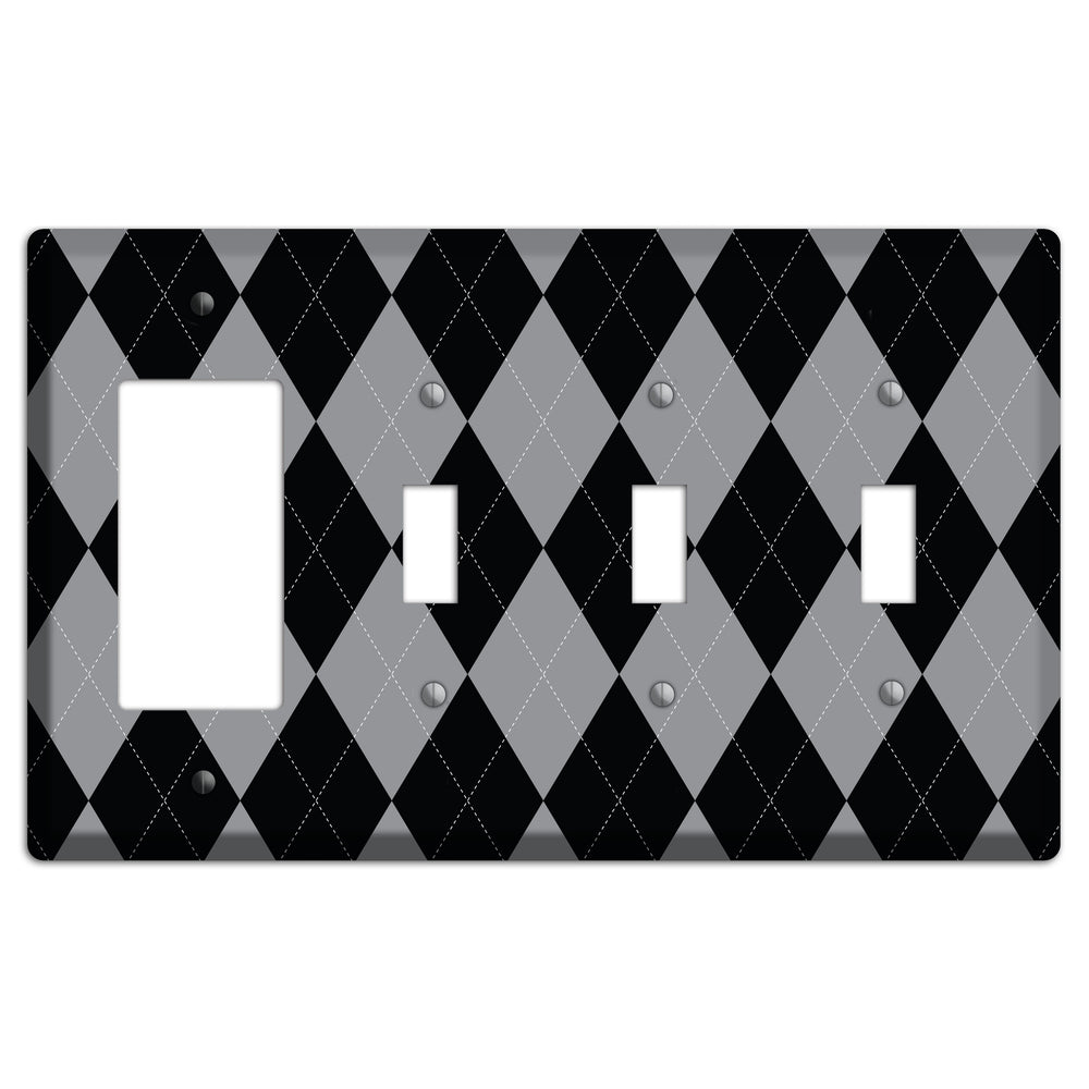 Light Purple and Black Rocker / 3 Toggle Wallplate