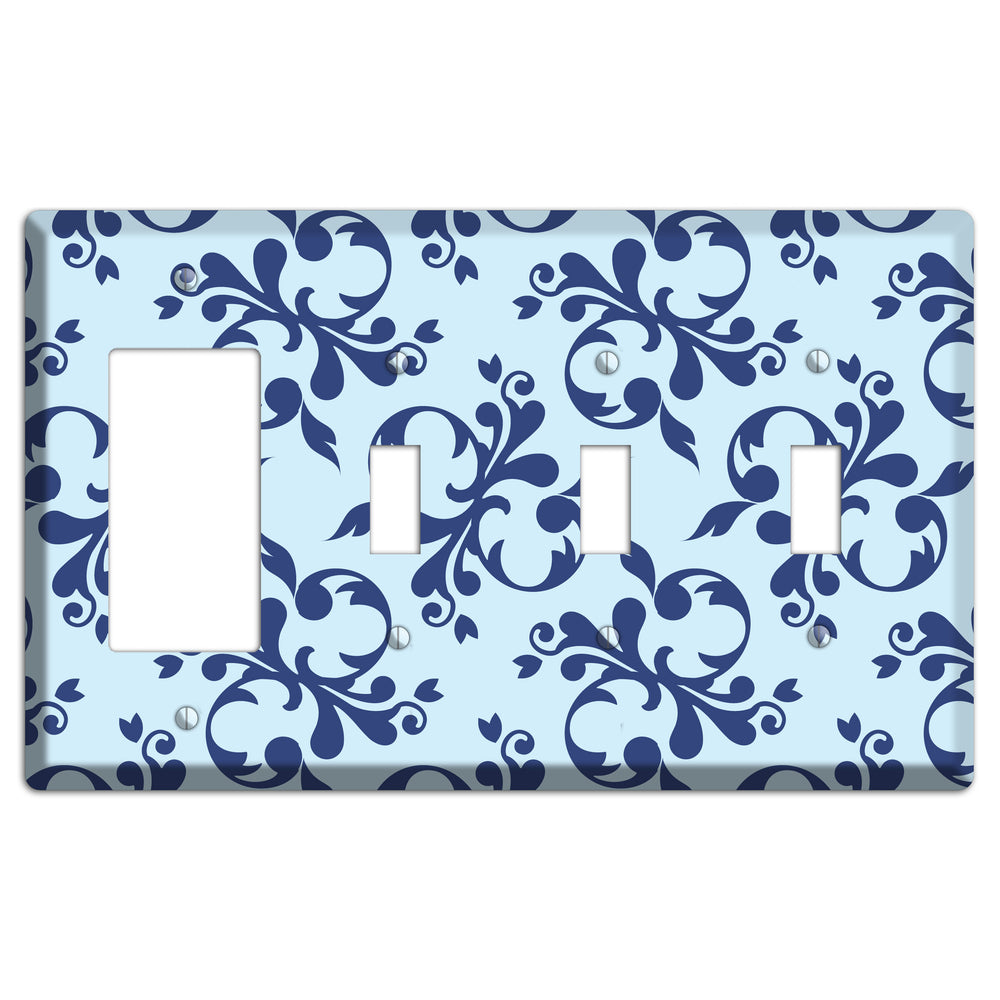 Blue Victorian Toile Rocker / 3 Toggle Wallplate