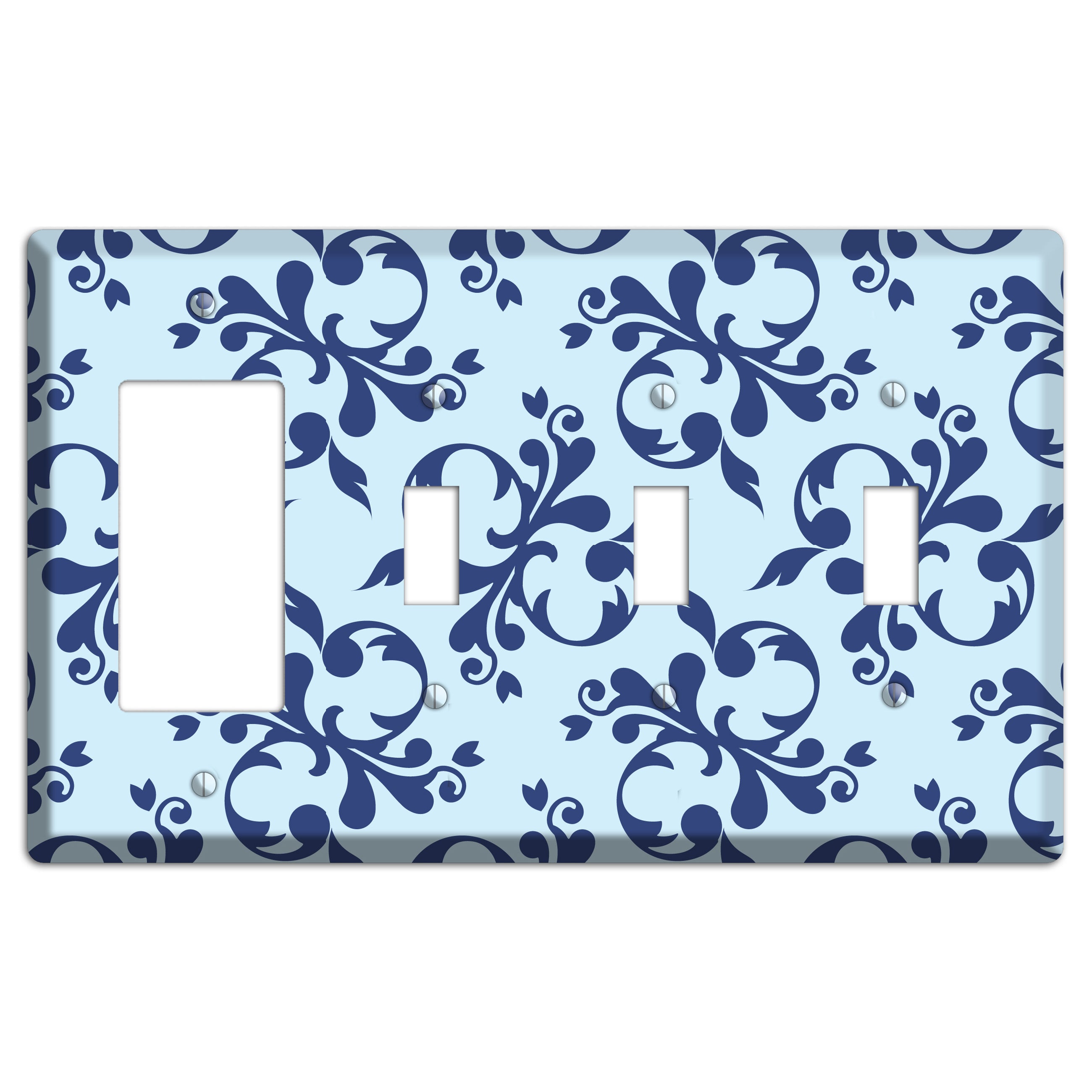 Blue Victorian Toile Rocker / 3 Toggle Wallplate