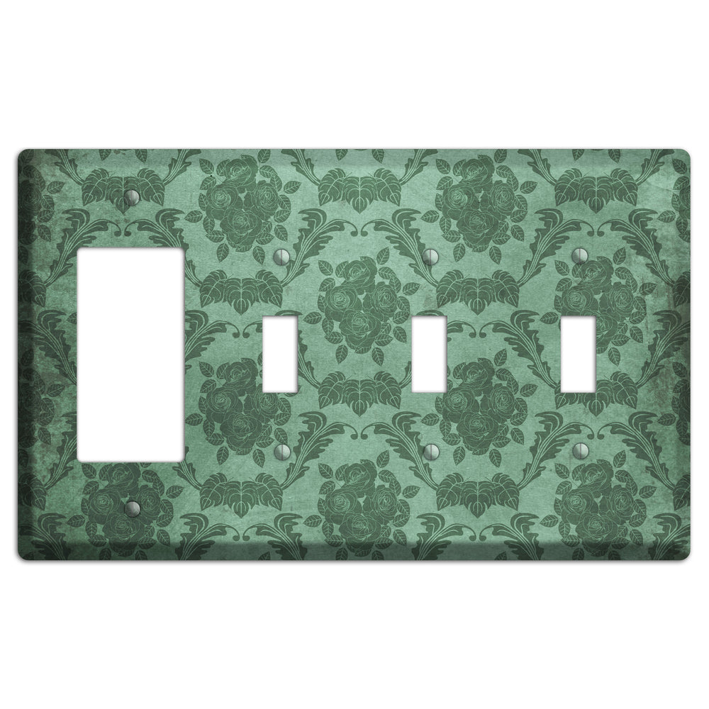 Viridian Green Vintage Rose Damask Rocker / 3 Toggle Wallplate
