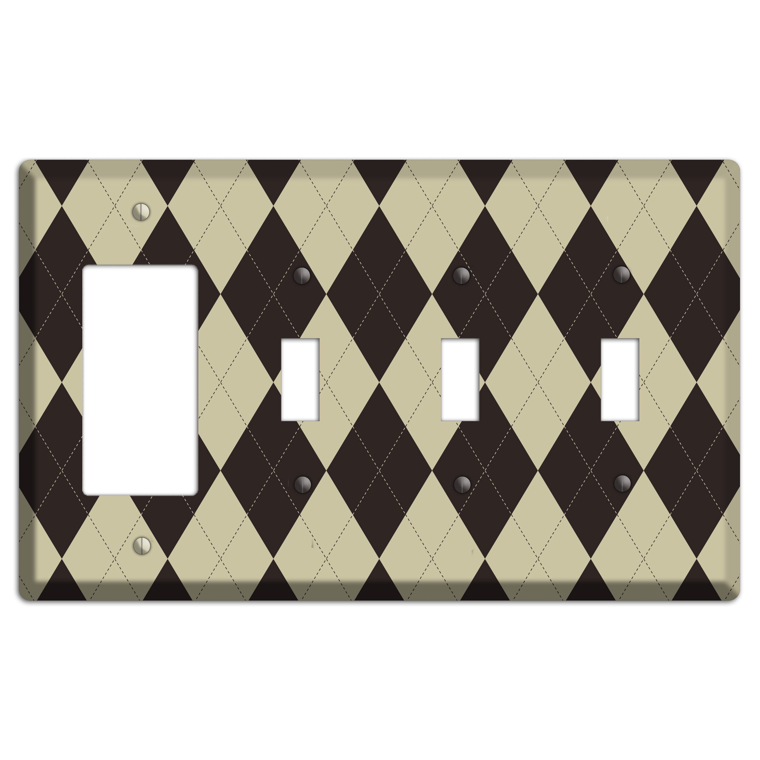 Beige and Black Argyle Rocker / 3 Toggle Wallplate