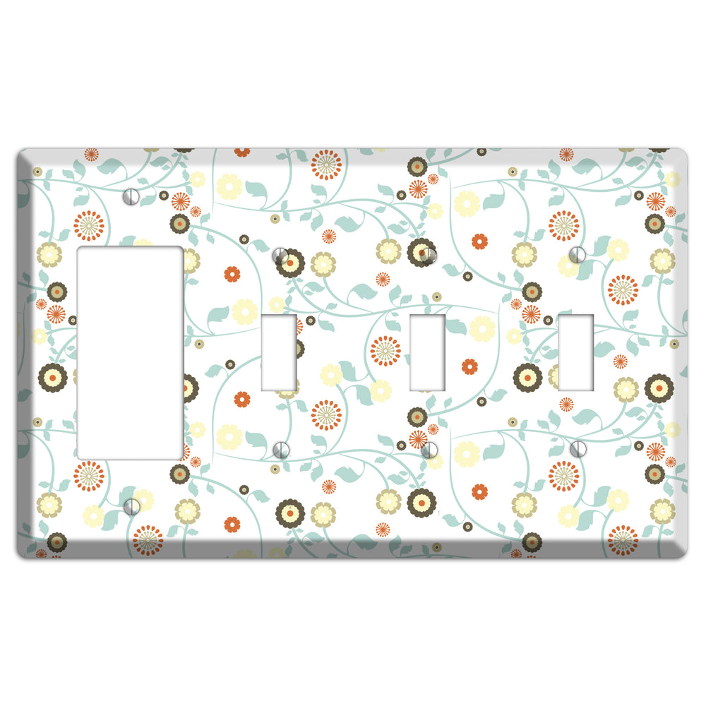 Cute Flowers Rocker / 3 Toggle Wallplate