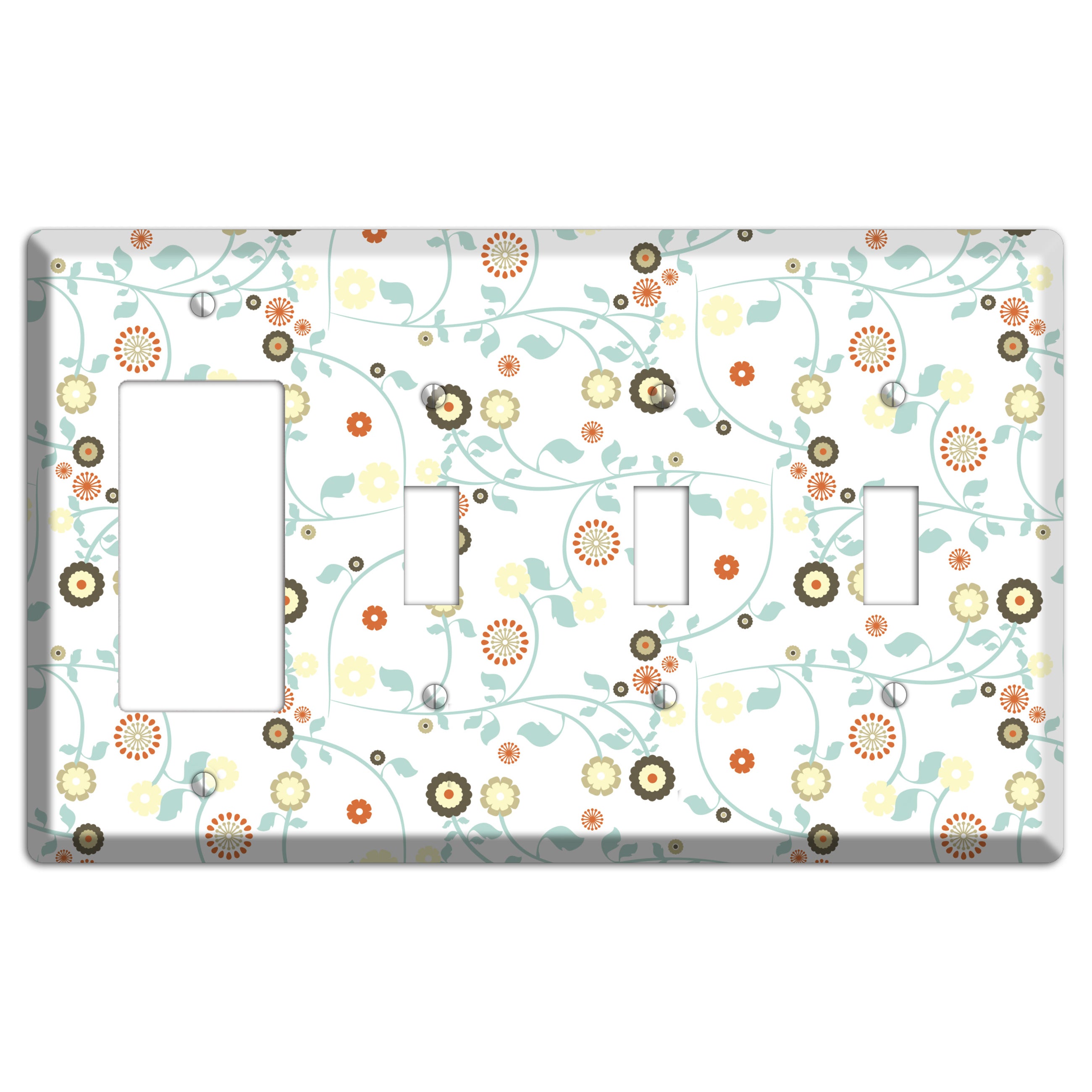 Cute Flowers Rocker / 3 Toggle Wallplate
