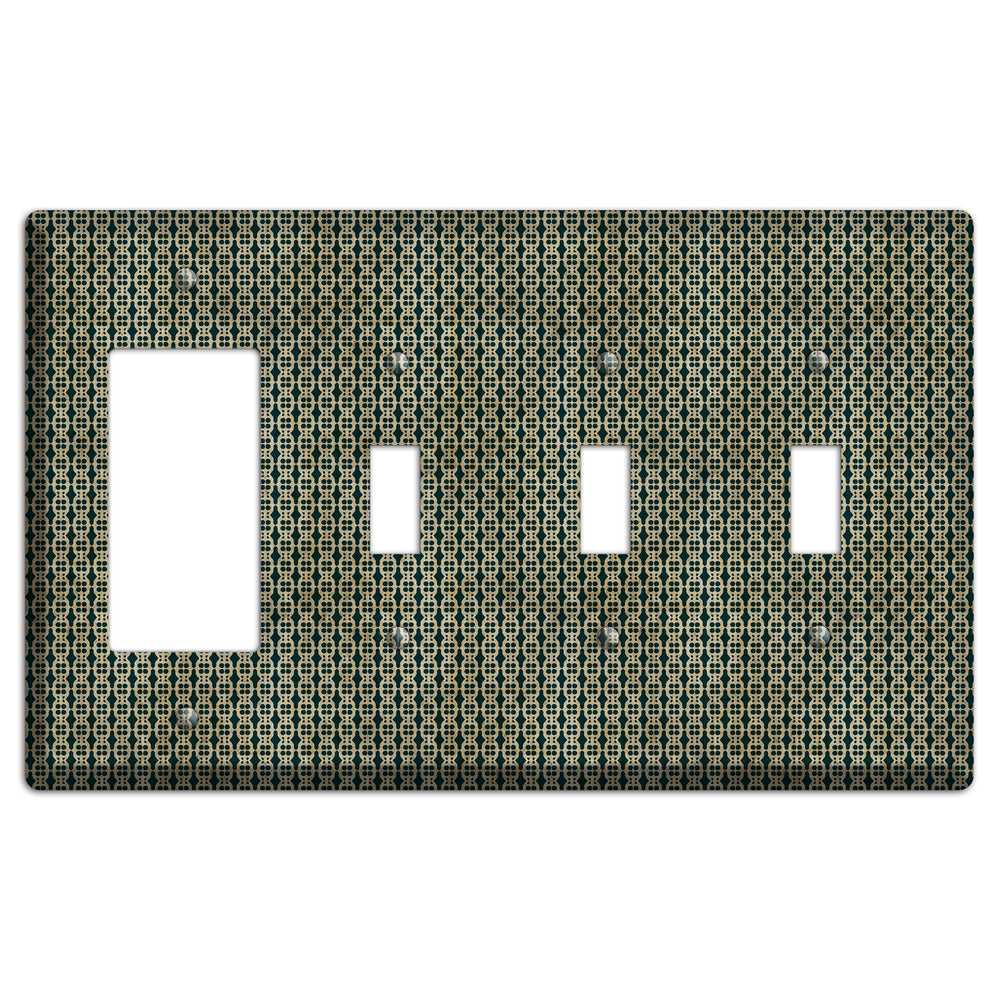 Dark Green Grunge Tiny Tiled Tapestry 3 Rocker / 3 Toggle Wallplate