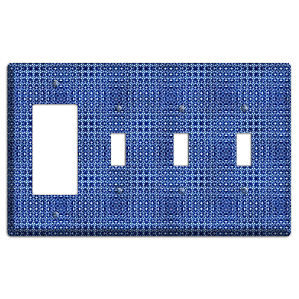 Multi Blue Arabesque Rocker / 3 Toggle Wallplate