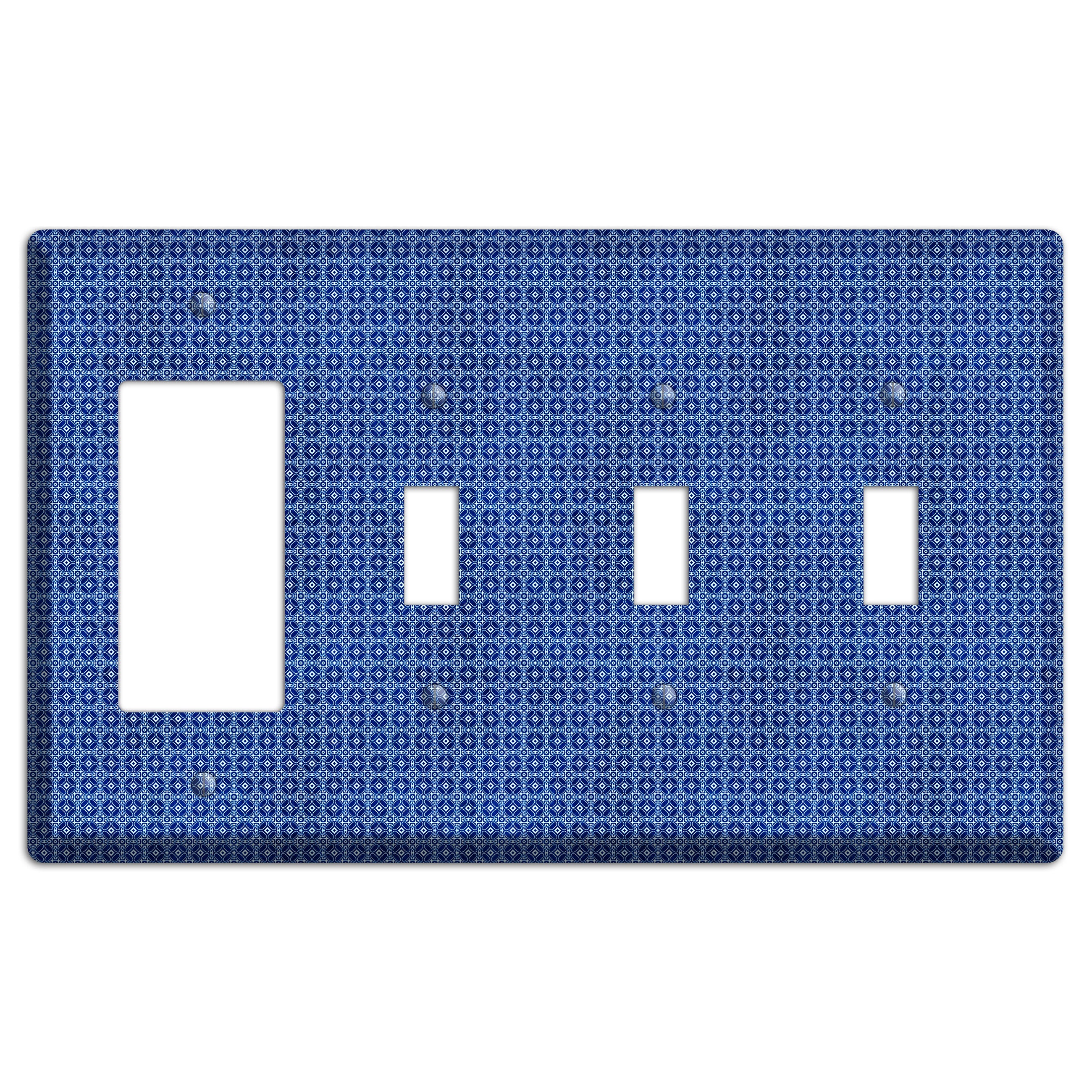 Multi Blue Arabesque Rocker / 3 Toggle Wallplate