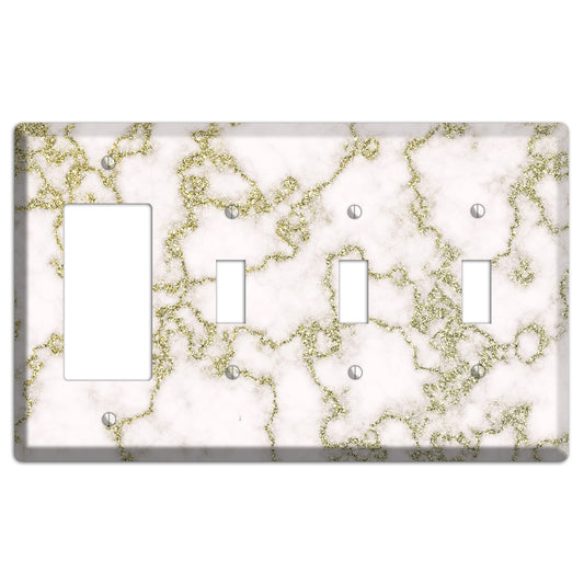 White and Gold Marble Shatter Rocker / 3 Toggle Wallplate