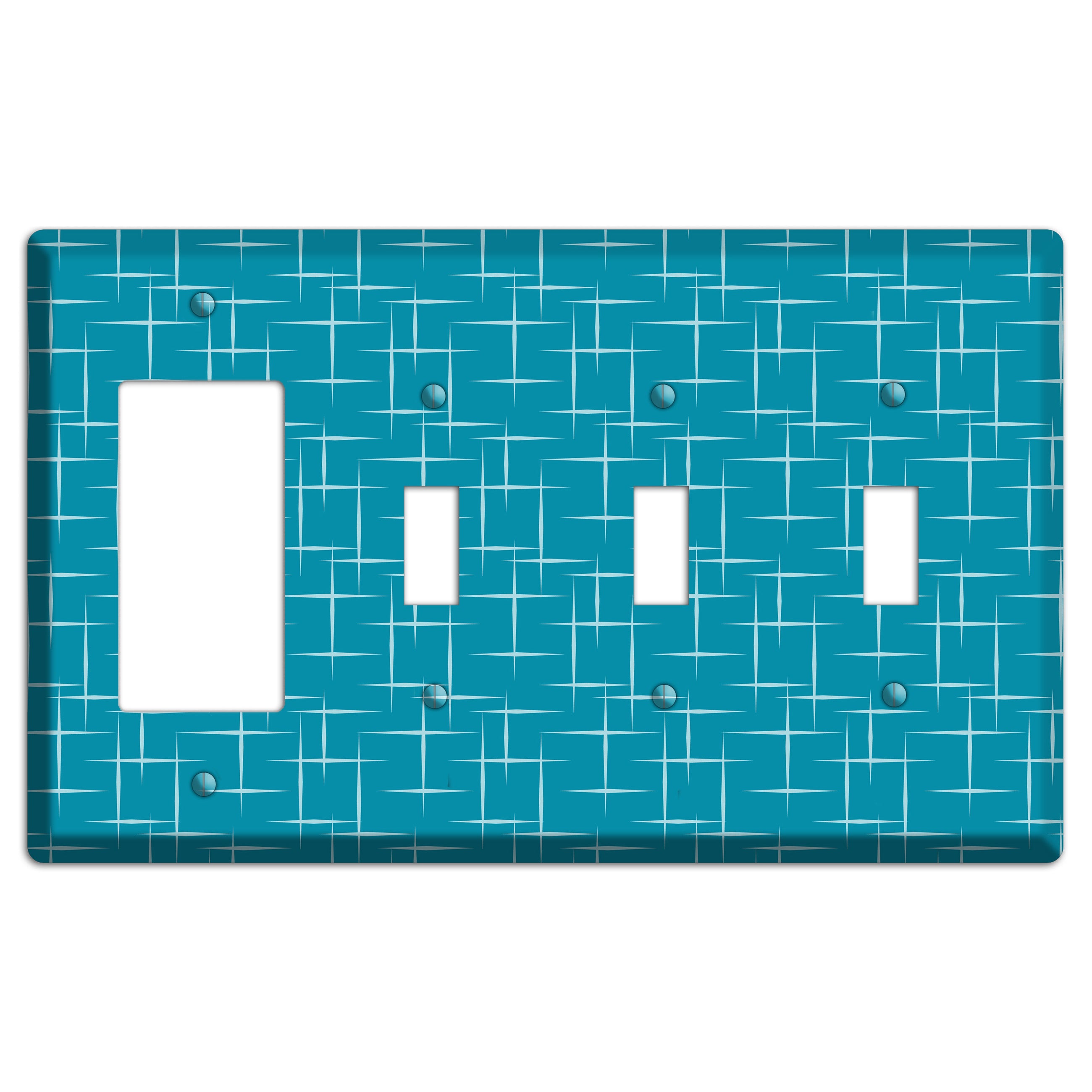Blue Atom Burst Rocker / 3 Toggle Wallplate
