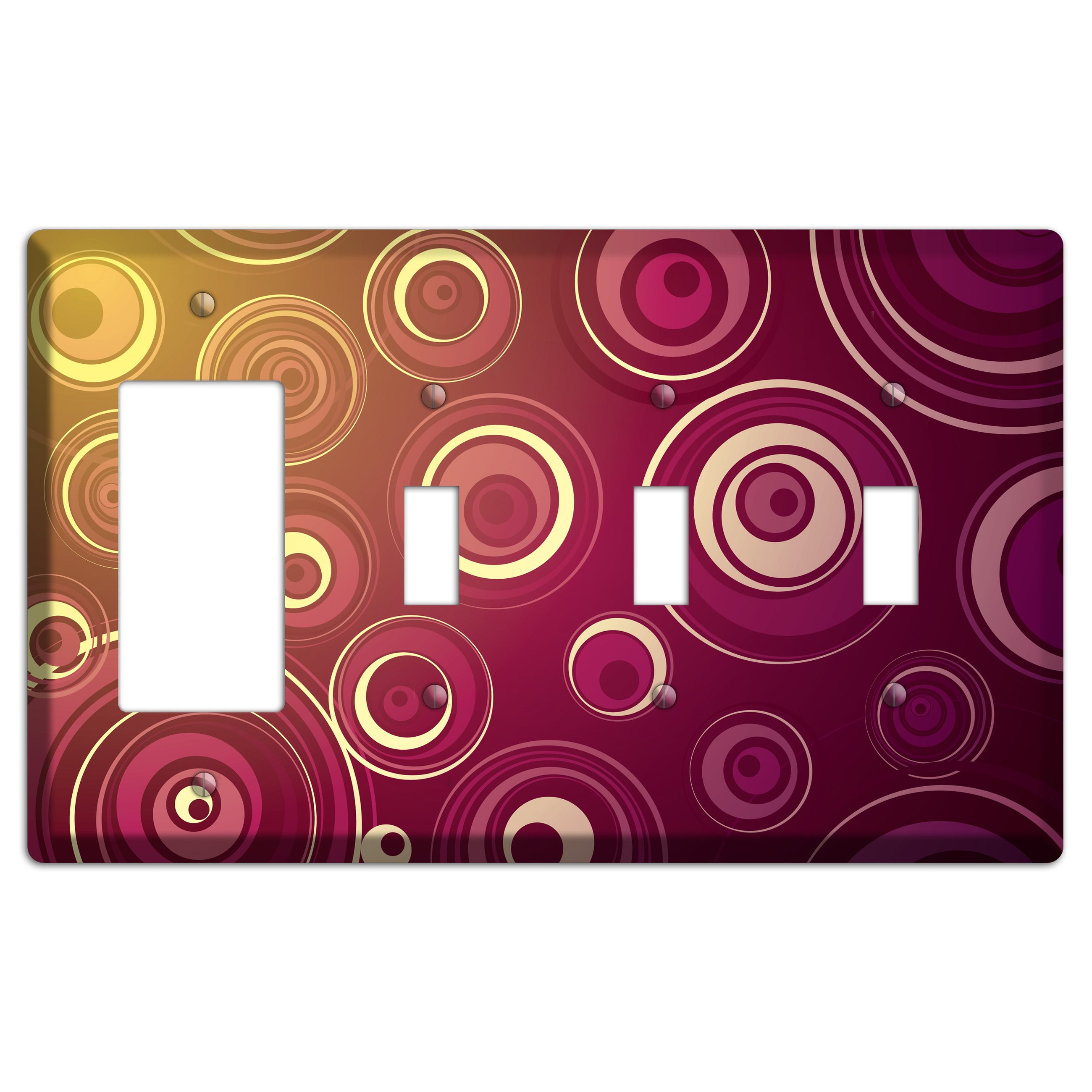Maroon and Yellow Circles Rocker / 3 Toggle Wallplate